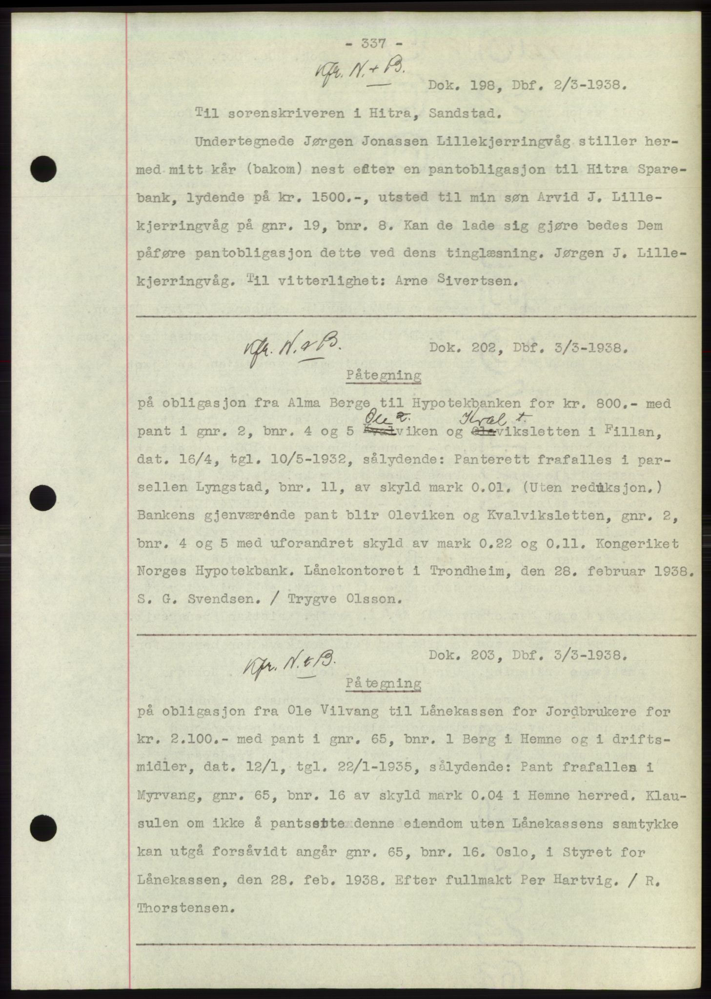 Hitra sorenskriveri, AV/SAT-A-0018/2/2C/2Ca: Mortgage book no. C1, 1936-1945, Diary no: : 198/1938