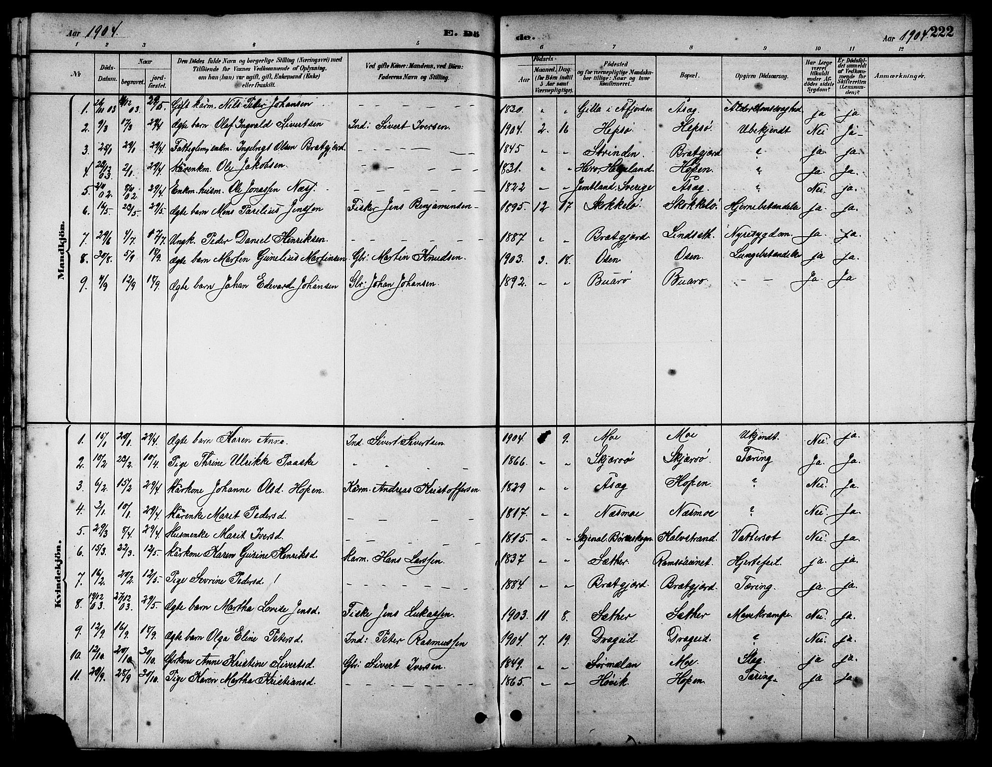 Ministerialprotokoller, klokkerbøker og fødselsregistre - Sør-Trøndelag, SAT/A-1456/658/L0726: Parish register (copy) no. 658C02, 1883-1908, p. 222