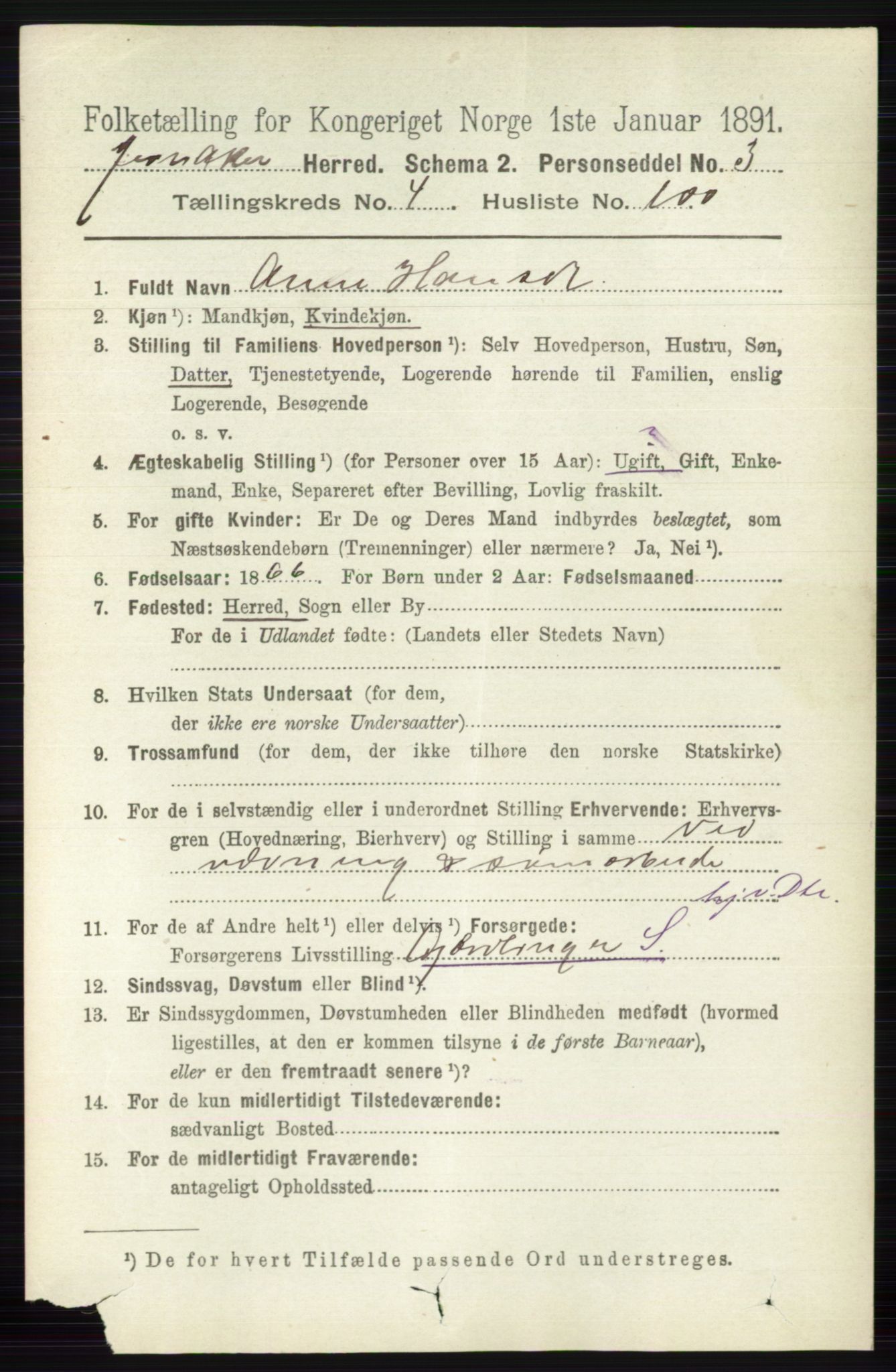 RA, 1891 census for 0532 Jevnaker, 1891, p. 2321