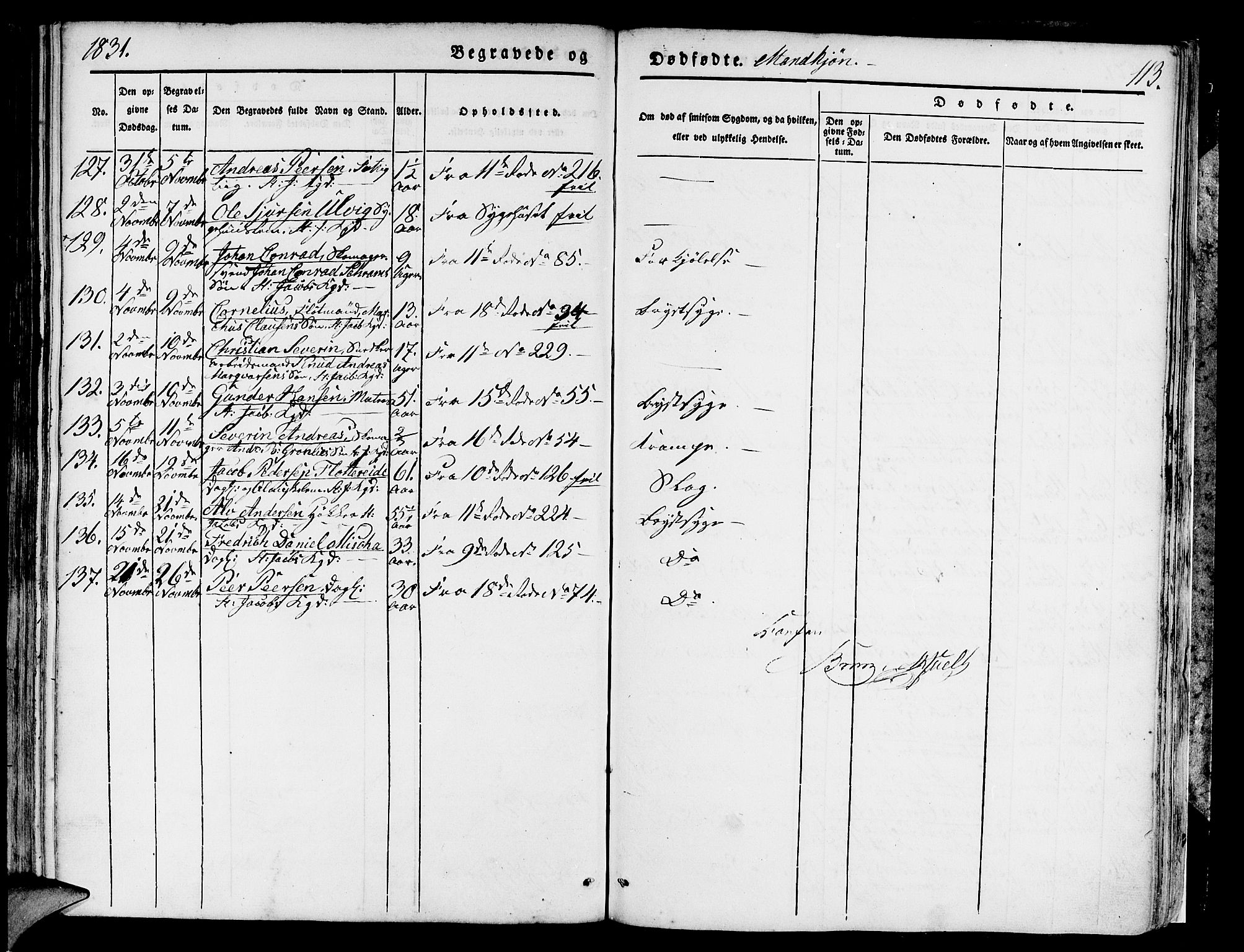 Domkirken sokneprestembete, SAB/A-74801/H/Hab/L0006: Parish register (copy) no. A 6, 1827-1834, p. 113