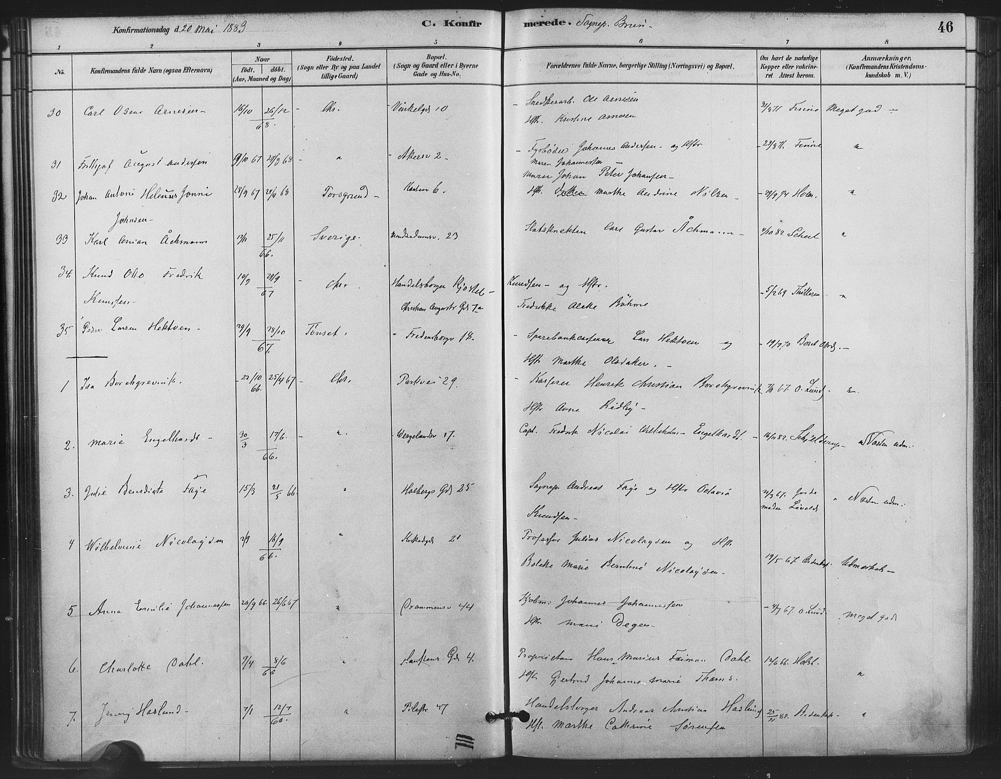 Trefoldighet prestekontor Kirkebøker, AV/SAO-A-10882/F/Fb/L0003: Parish register (official) no. II 3, 1881-1895, p. 46