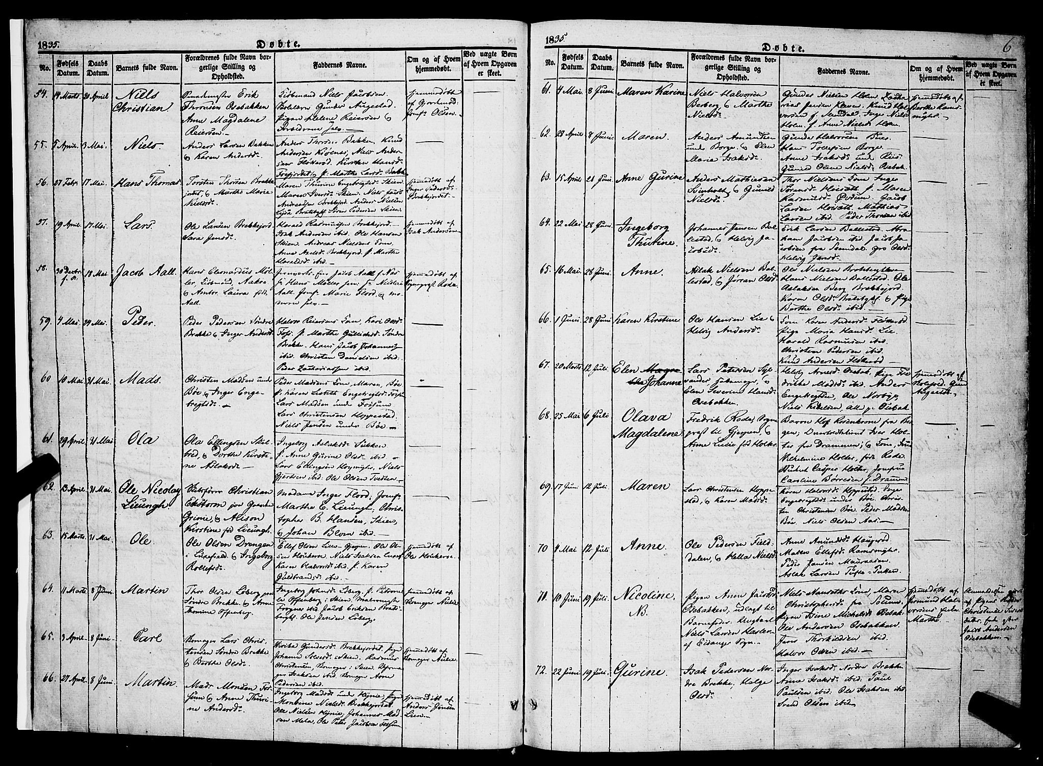 Gjerpen kirkebøker, SAKO/A-265/F/Fa/L0007a: Parish register (official) no. I 7A, 1834-1857, p. 6