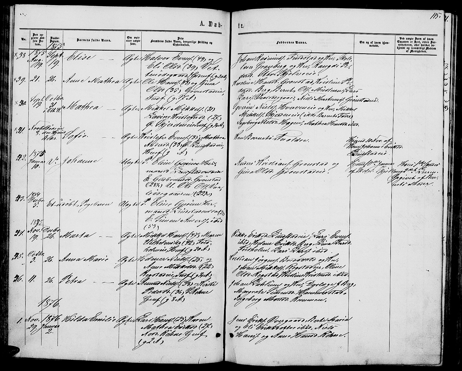 Stange prestekontor, SAH/PREST-002/L/L0006: Parish register (copy) no. 6, 1864-1882, p. 115