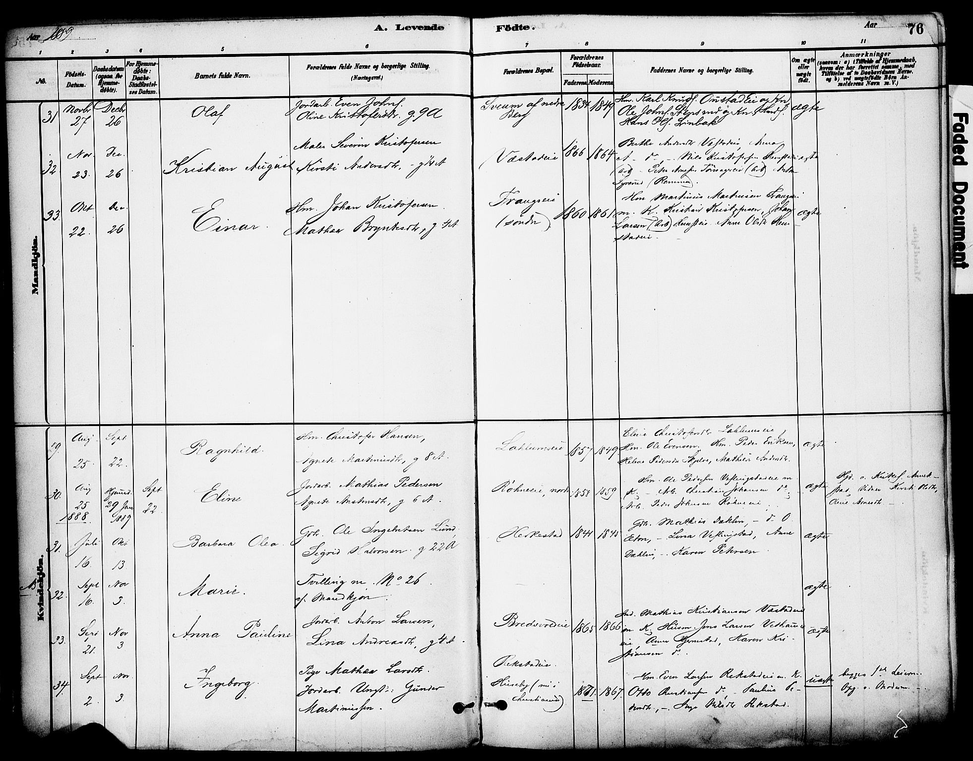 Stange prestekontor, AV/SAH-PREST-002/K/L0017: Parish register (official) no. 17, 1880-1893, p. 76