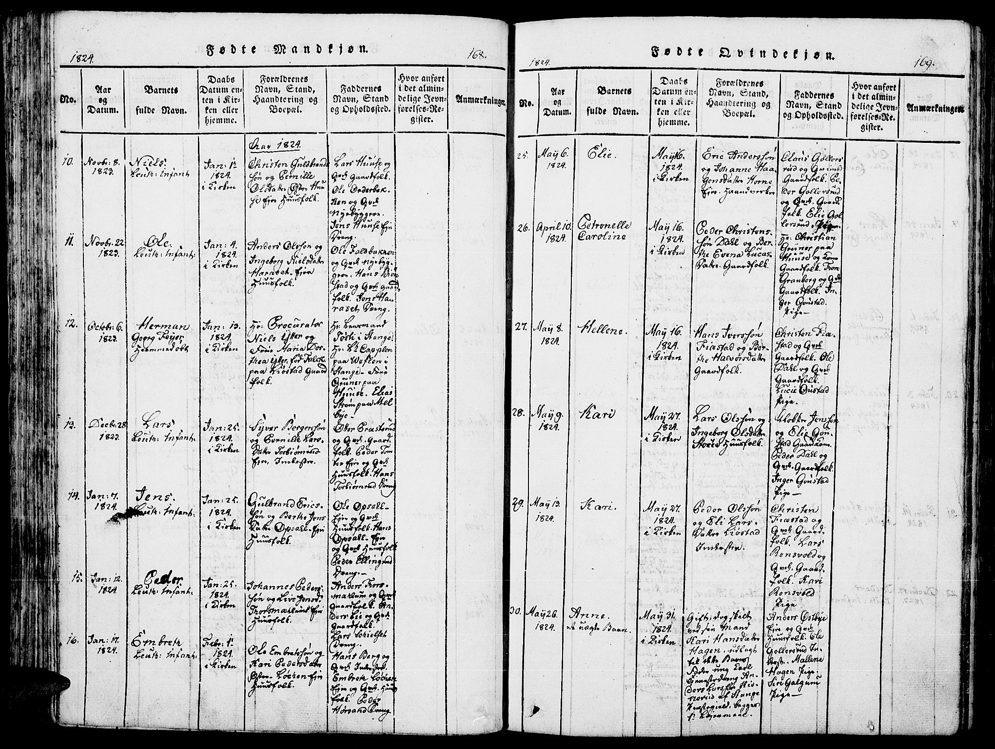 Romedal prestekontor, AV/SAH-PREST-004/K/L0002: Parish register (official) no. 2, 1814-1828, p. 168-169