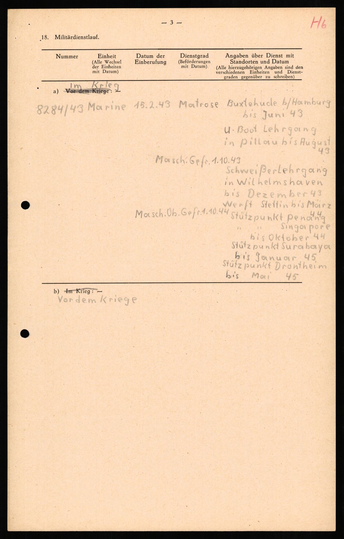 Forsvaret, Forsvarets overkommando II, RA/RAFA-3915/D/Db/L0012: CI Questionaires. Tyske okkupasjonsstyrker i Norge. Tyskere., 1945-1946, p. 167