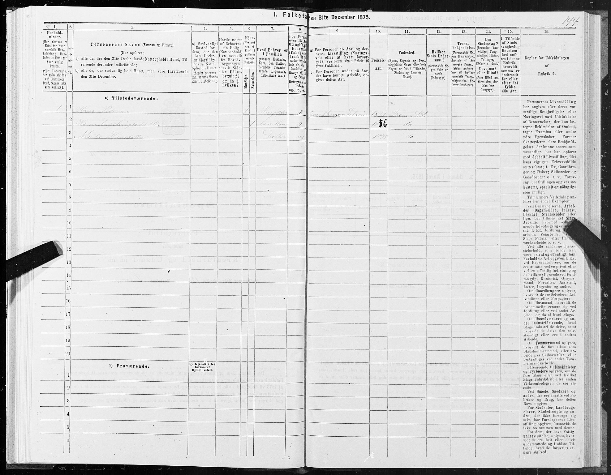 SAT, 1875 census for 1548P Fræna, 1875, p. 1144