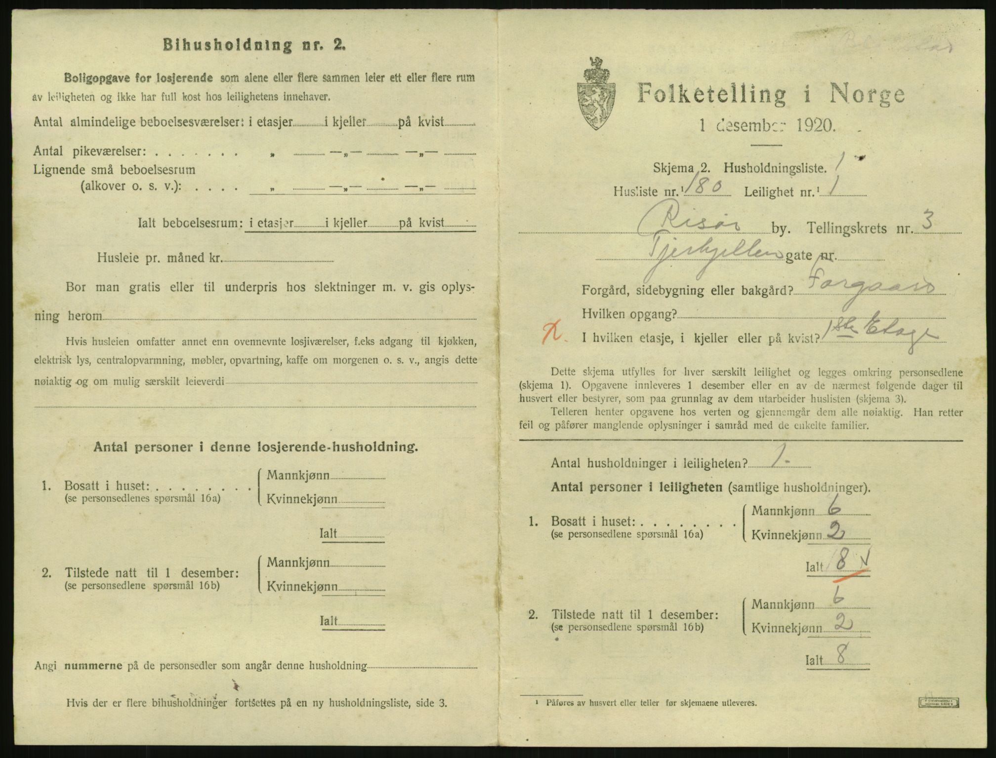 SAK, 1920 census for Risør, 1920, p. 3021