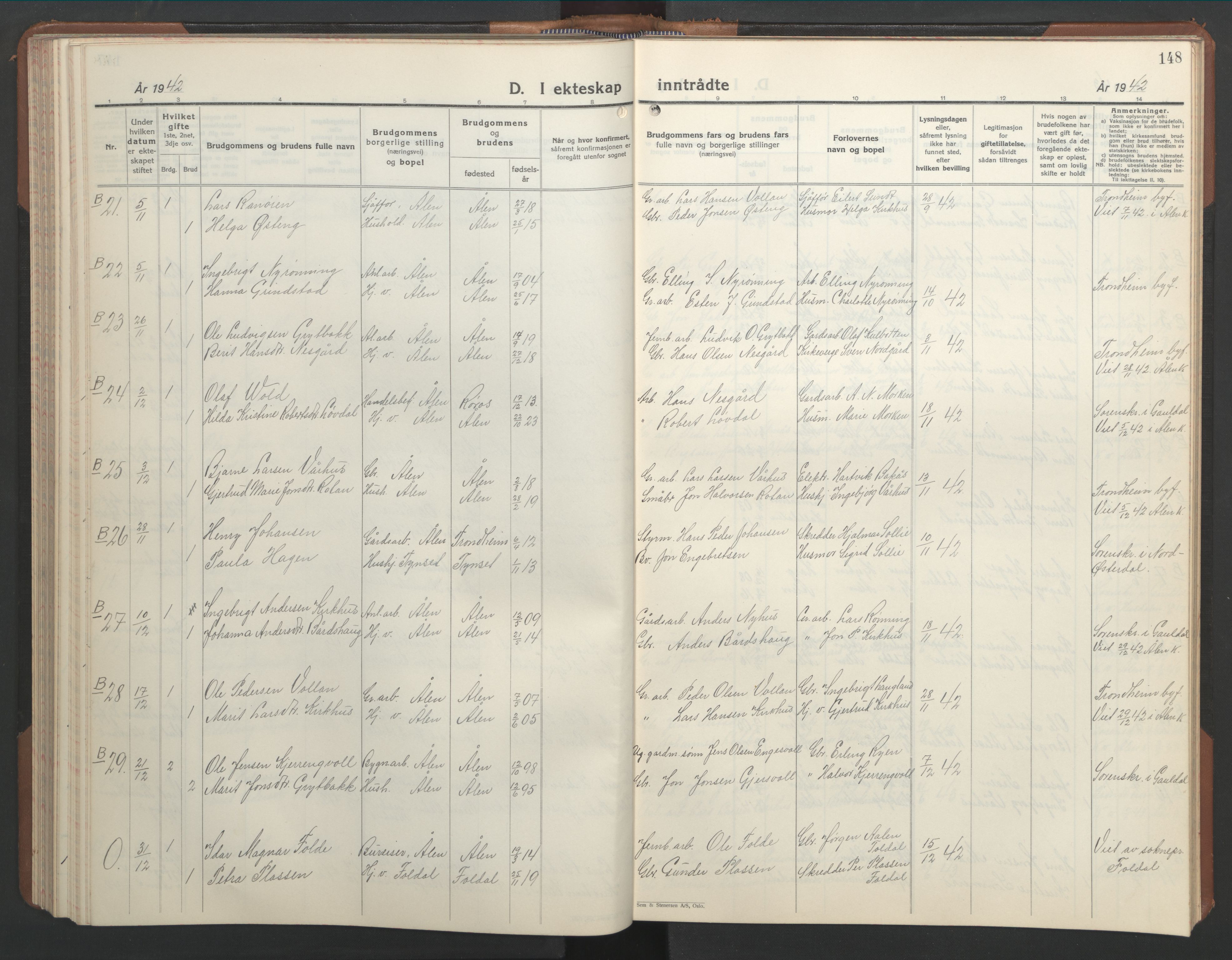 Ministerialprotokoller, klokkerbøker og fødselsregistre - Sør-Trøndelag, SAT/A-1456/686/L0986: Parish register (copy) no. 686C02, 1933-1950, p. 148