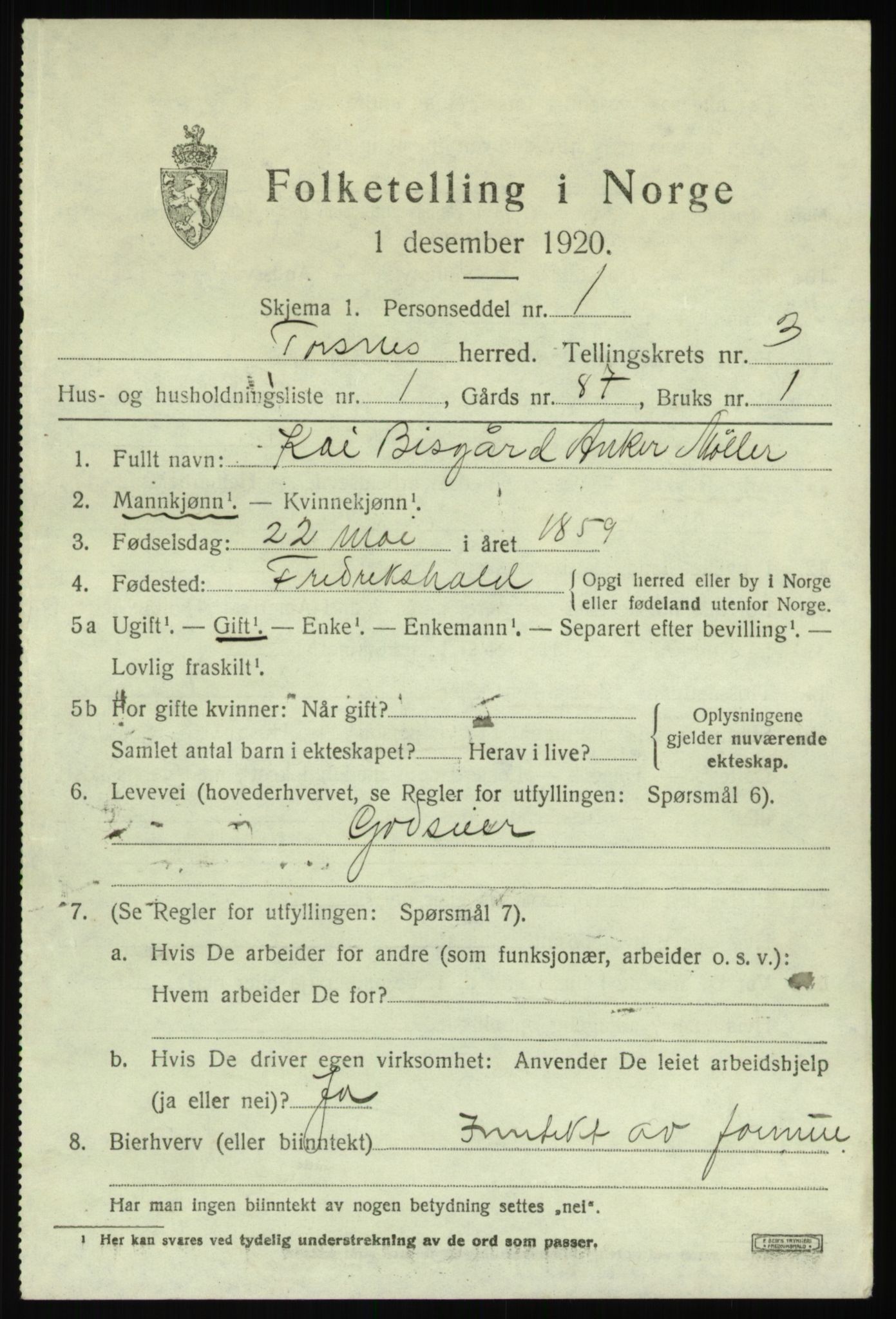 SAO, 1920 census for Torsnes, 1920, p. 2739