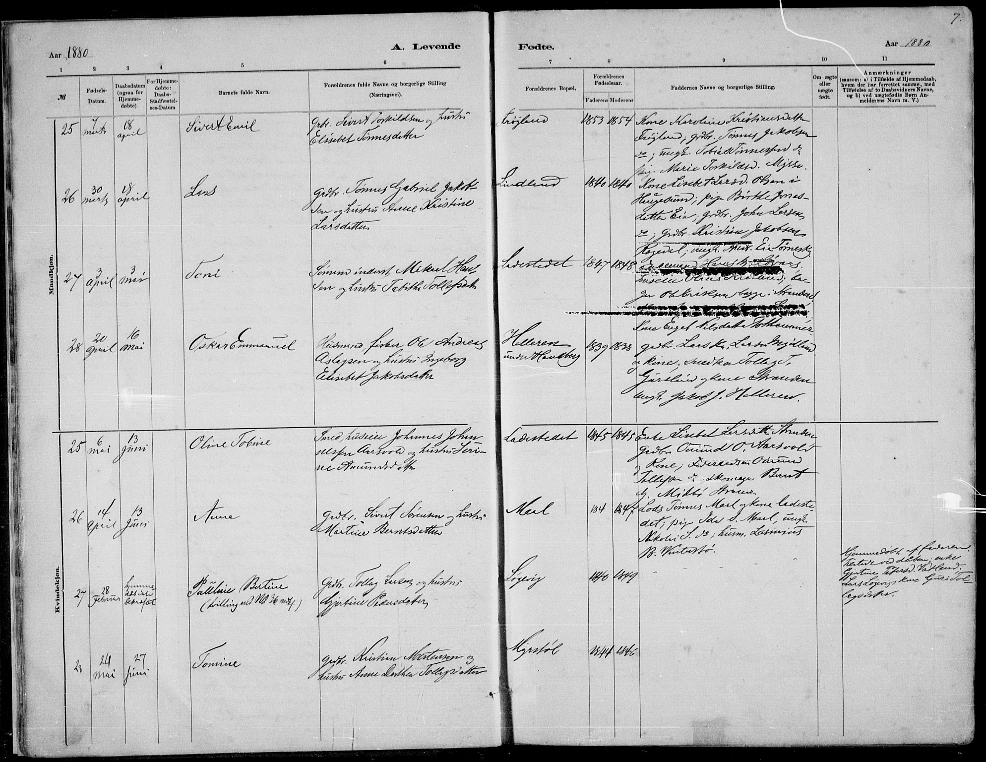 Sokndal sokneprestkontor, AV/SAST-A-101808: Parish register (copy) no. B 4, 1880-1891, p. 7