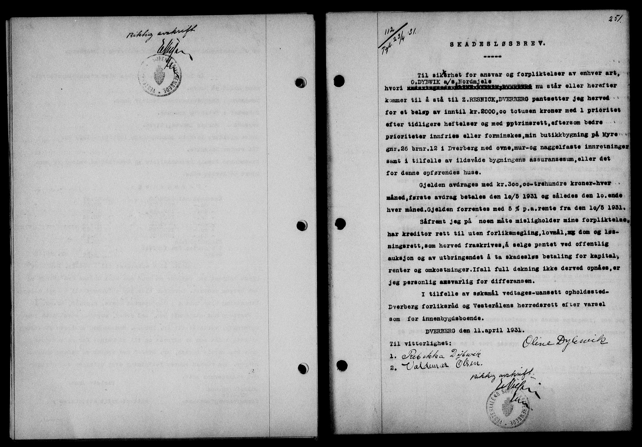 Vesterålen sorenskriveri, SAT/A-4180/1/2/2Ca/L0053: Mortgage book no. 46, 1931-1931, Deed date: 23.04.1931