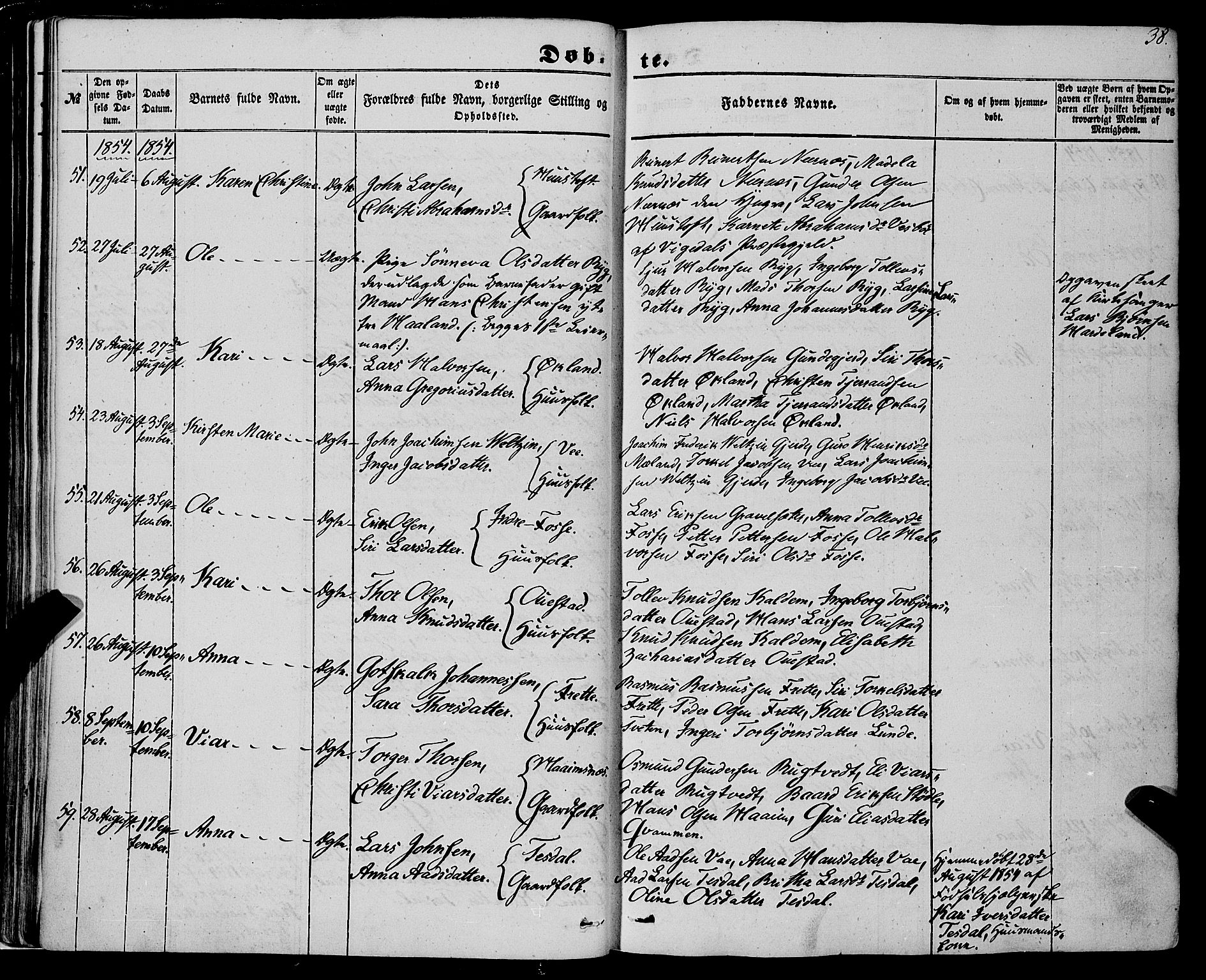 Etne sokneprestembete, SAB/A-75001/H/Haa: Parish register (official) no. A 8, 1848-1862, p. 38