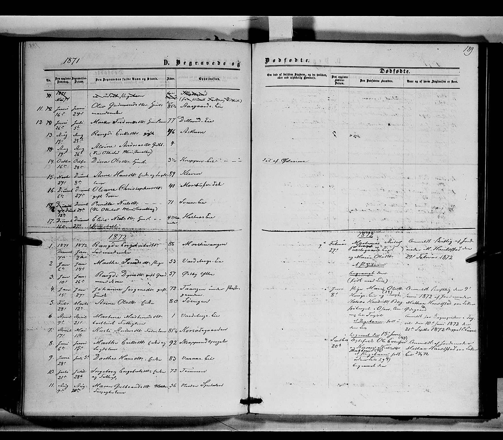 Stange prestekontor, SAH/PREST-002/K/L0014: Parish register (official) no. 14, 1862-1879, p. 189
