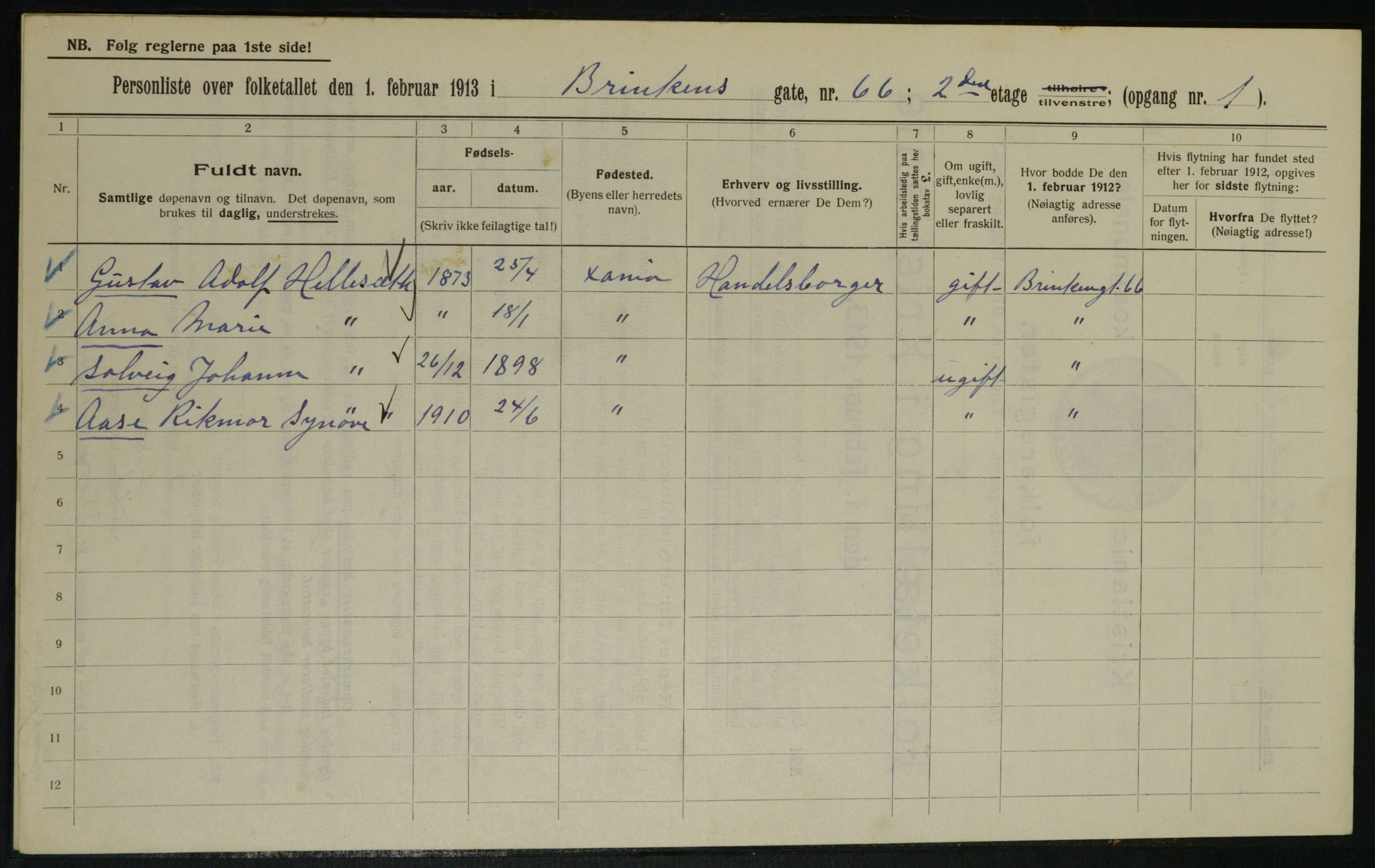 OBA, Municipal Census 1913 for Kristiania, 1913, p. 9067