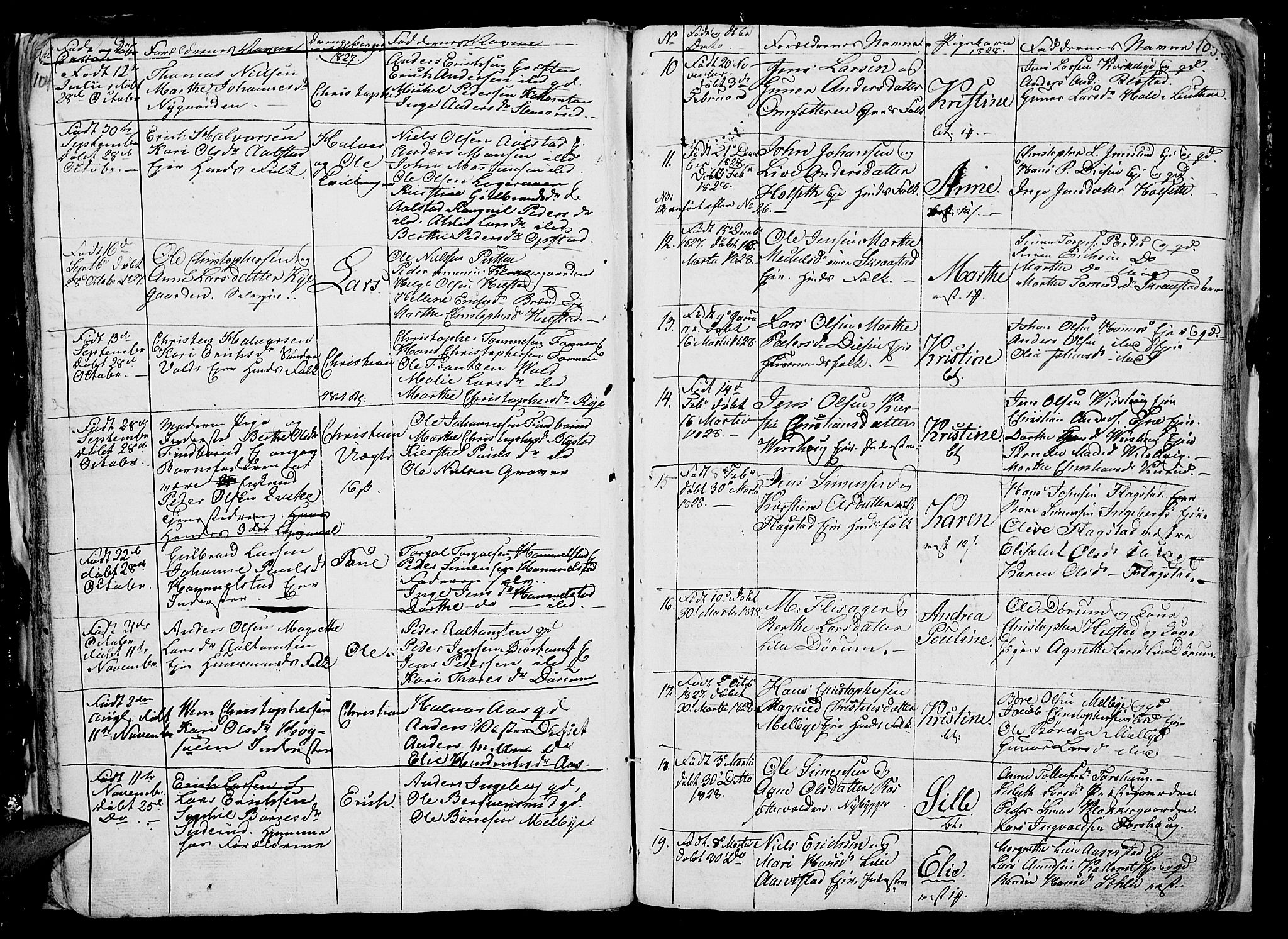 Vang prestekontor, Hedmark, AV/SAH-PREST-008/H/Ha/Hab/L0006: Parish register (copy) no. 6, 1819-1832, p. 104-105