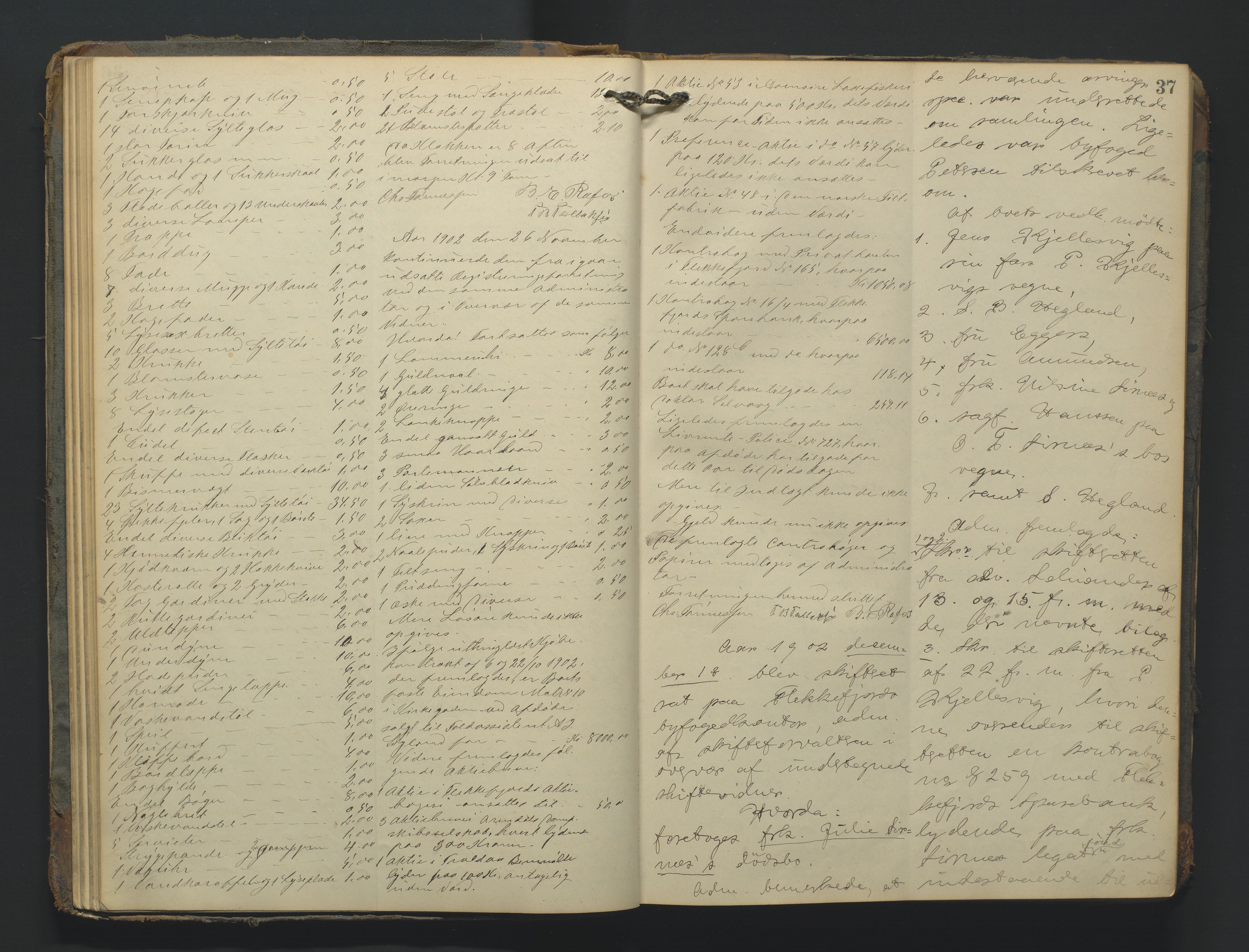 Flekkefjord byfogd, AV/SAK-1222-0002/H/Hc/L0004: Skifteprotokoll nr. 4, 1900-1913, p. 37