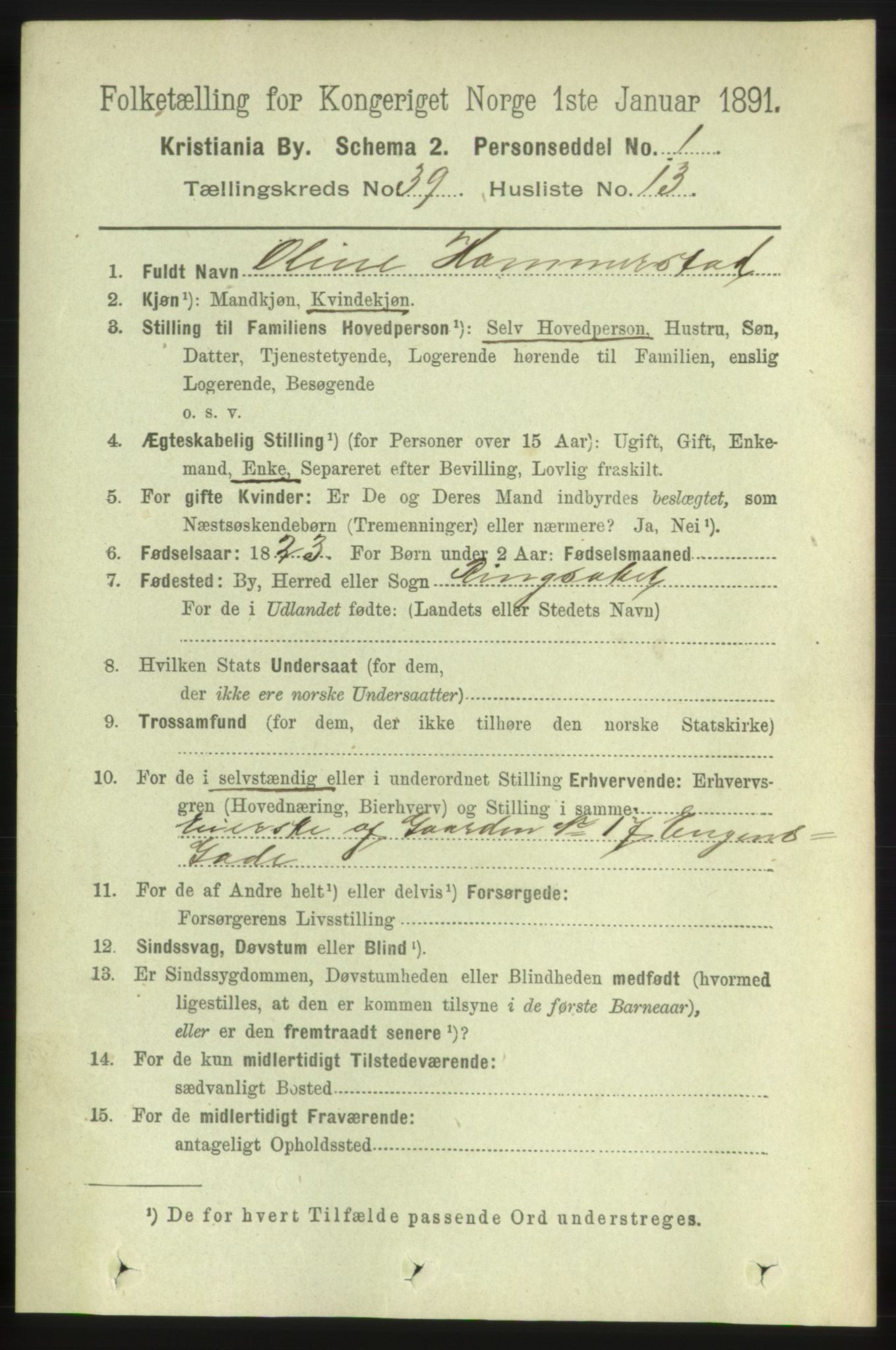 RA, 1891 census for 0301 Kristiania, 1891, p. 22249