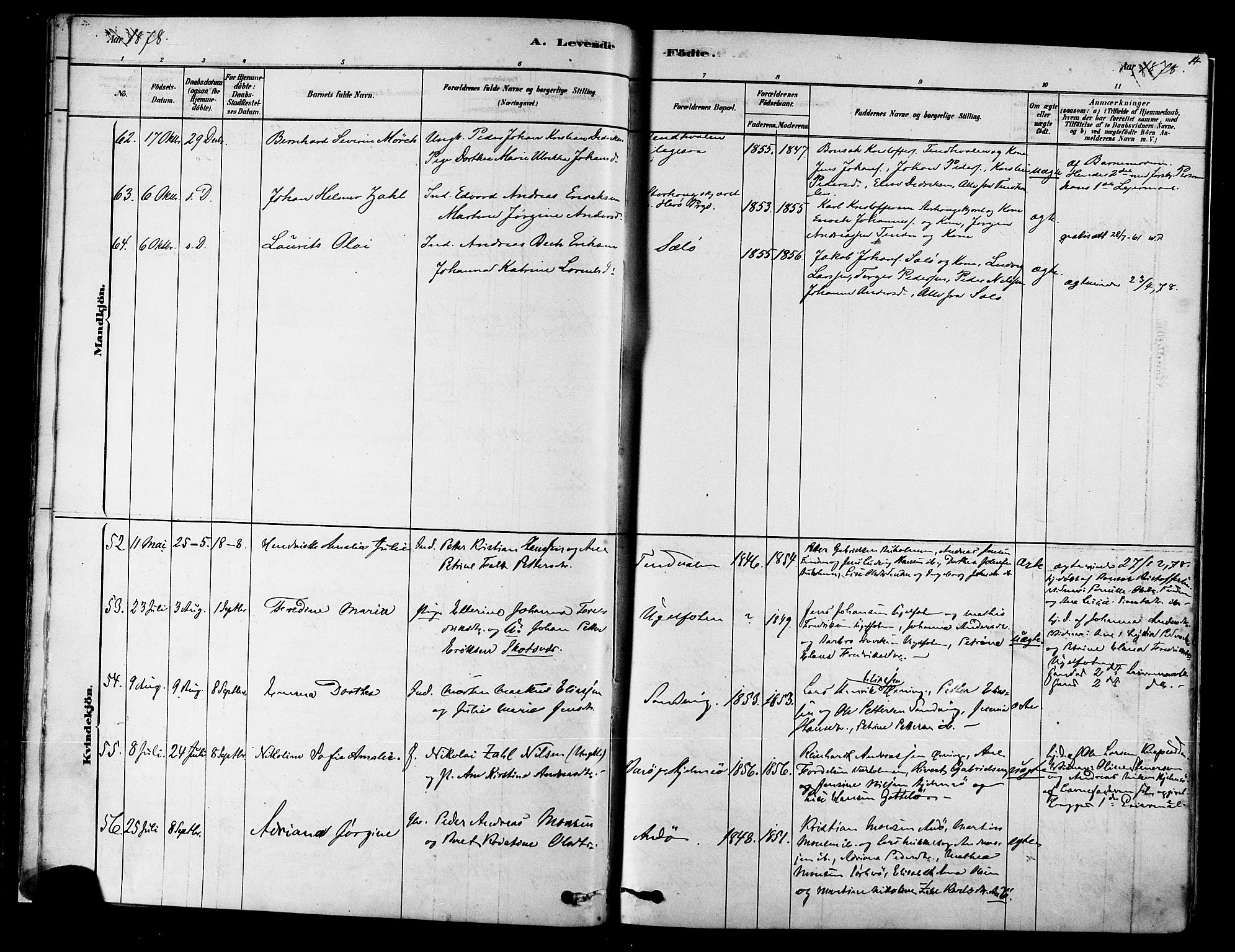 Ministerialprotokoller, klokkerbøker og fødselsregistre - Nordland, AV/SAT-A-1459/834/L0507: Parish register (official) no. 834A05, 1878-1892, p. 14