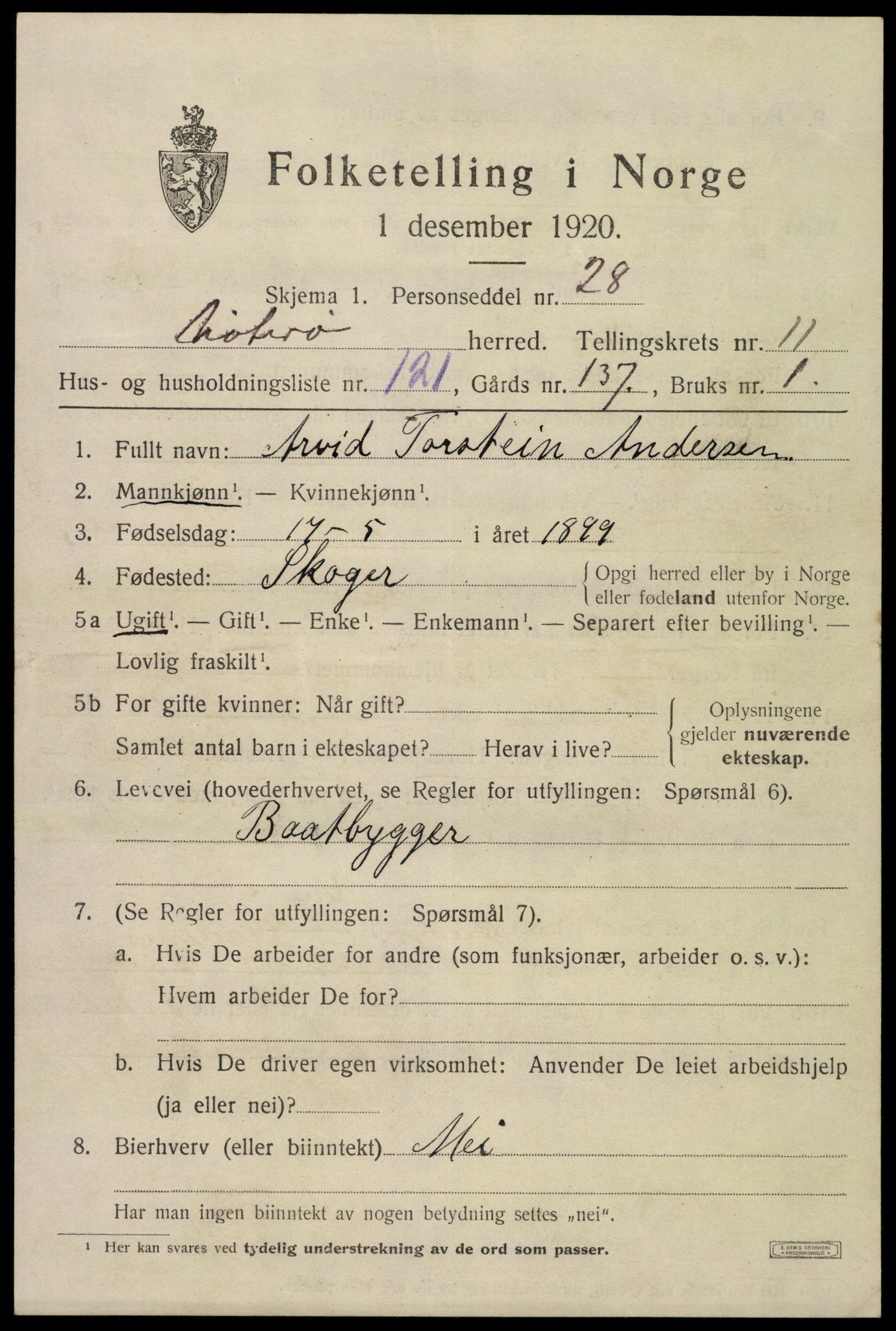 SAKO, 1920 census for Nøtterøy, 1920, p. 14721