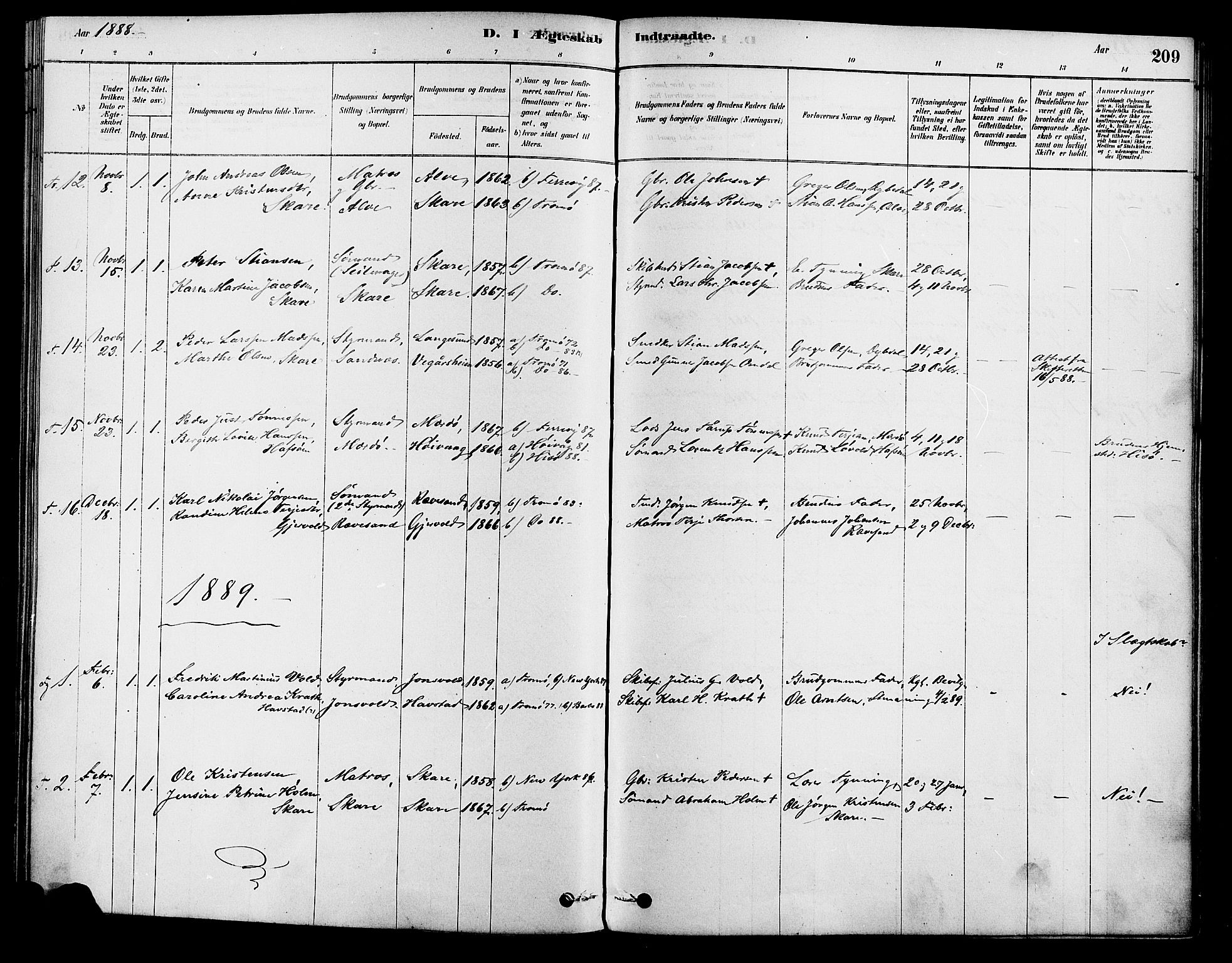 Tromøy sokneprestkontor, AV/SAK-1111-0041/F/Fa/L0009: Parish register (official) no. A 9, 1878-1896, p. 209