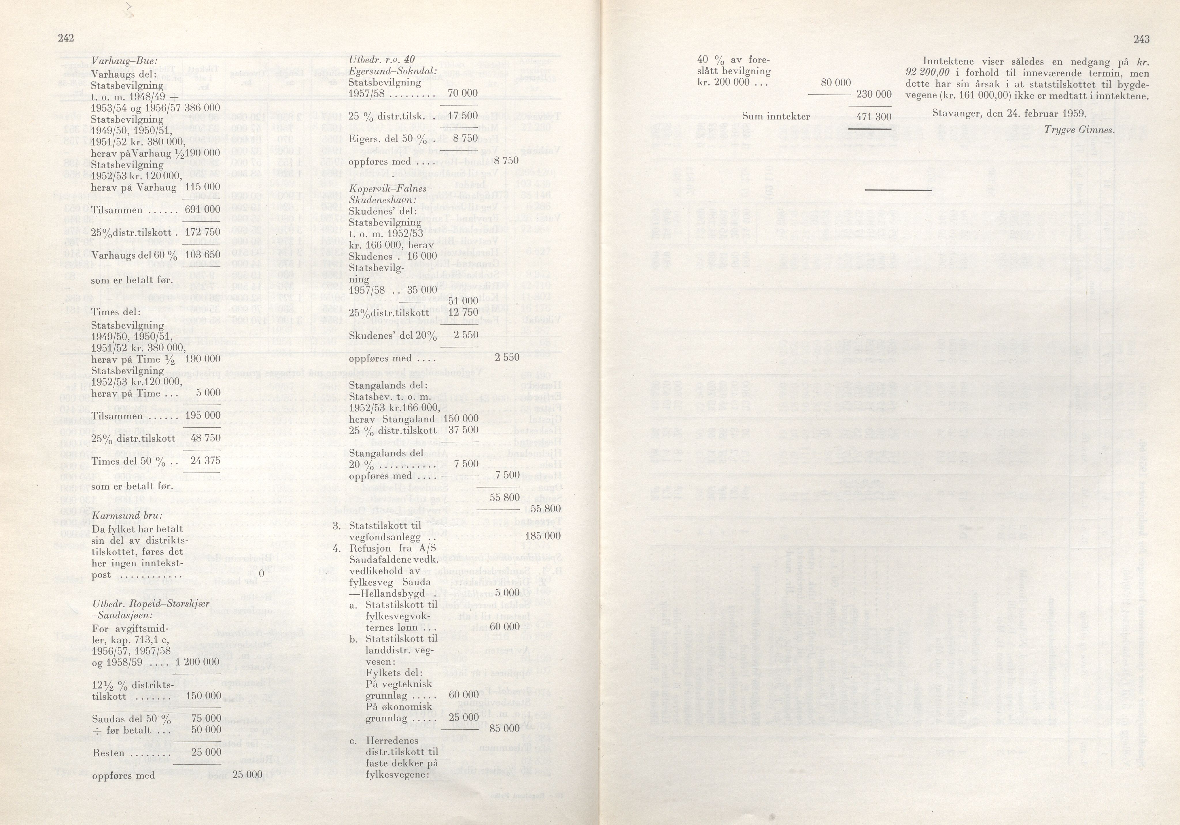 Rogaland fylkeskommune - Fylkesrådmannen , IKAR/A-900/A/Aa/Aaa/L0078: Møtebok , 1959, p. 242-243