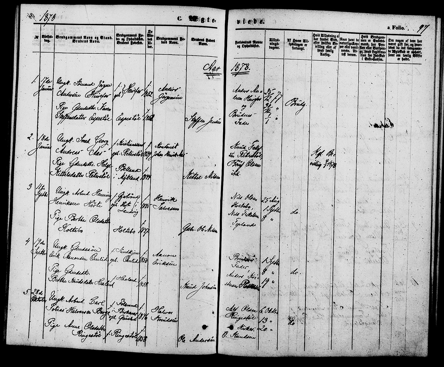 Herefoss sokneprestkontor, AV/SAK-1111-0019/F/Fa/Faa/L0002: Parish register (official) no. A 2, 1861-1886, p. 97