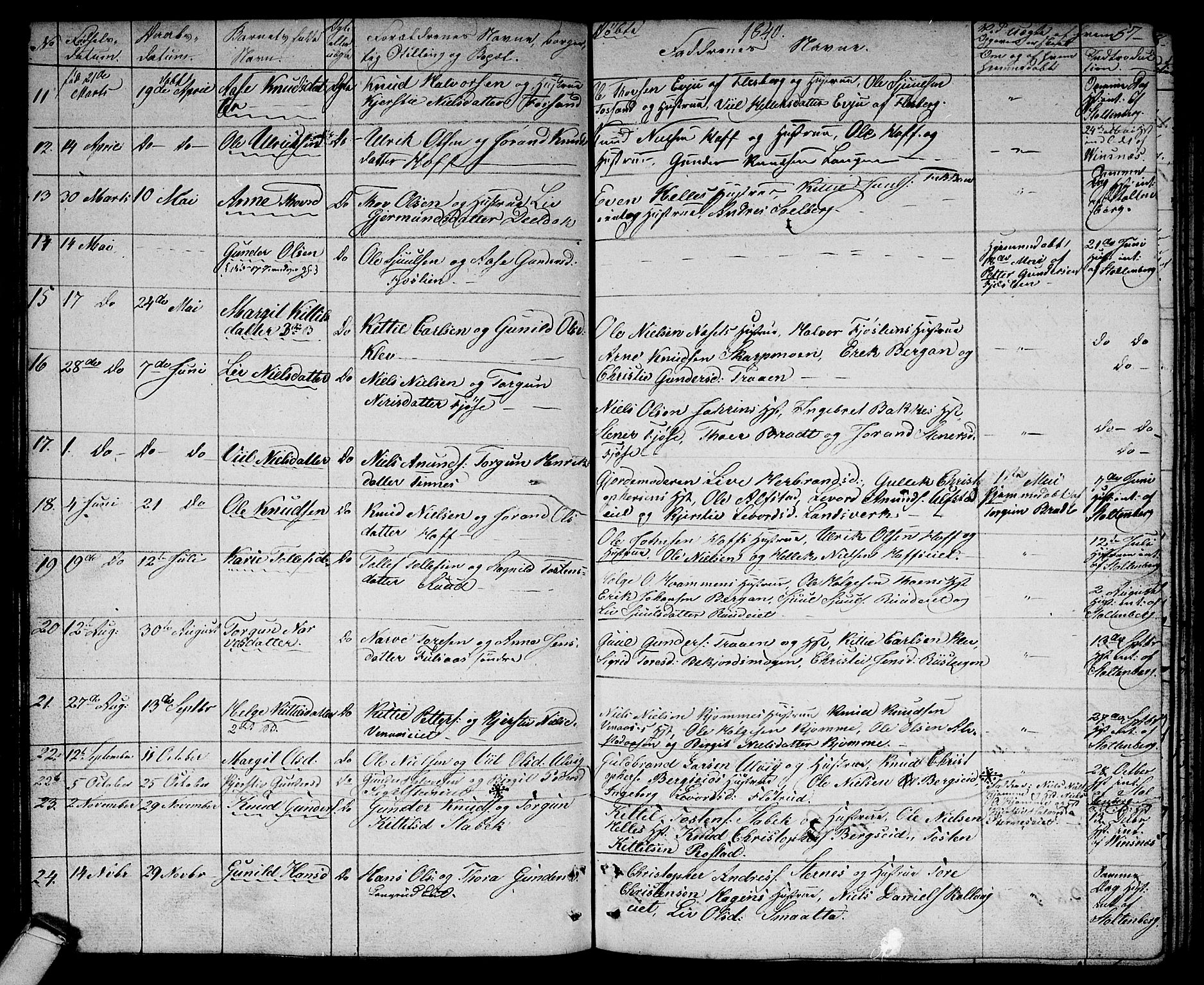 Rollag kirkebøker, SAKO/A-240/G/Ga/L0002: Parish register (copy) no. I 2, 1831-1856, p. 57