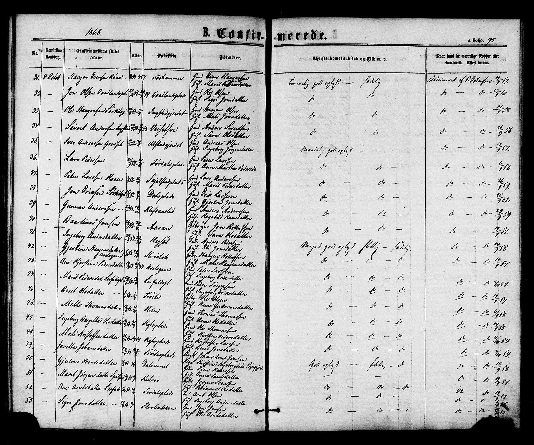 Ministerialprotokoller, klokkerbøker og fødselsregistre - Nord-Trøndelag, SAT/A-1458/703/L0029: Parish register (official) no. 703A02, 1863-1879, p. 95