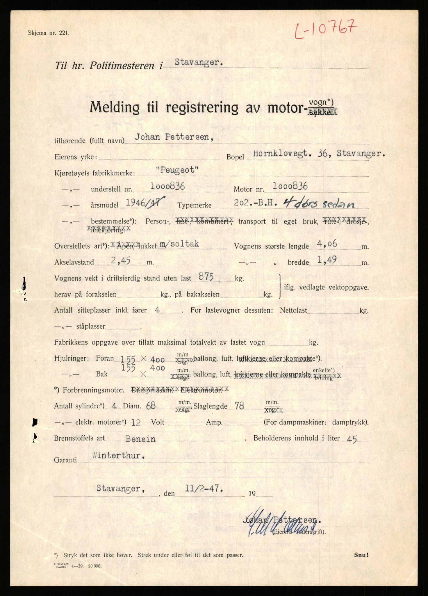 Stavanger trafikkstasjon, AV/SAST-A-101942/0/F/L0019: L-10500 - L-10999, 1930-1971, p. 1045