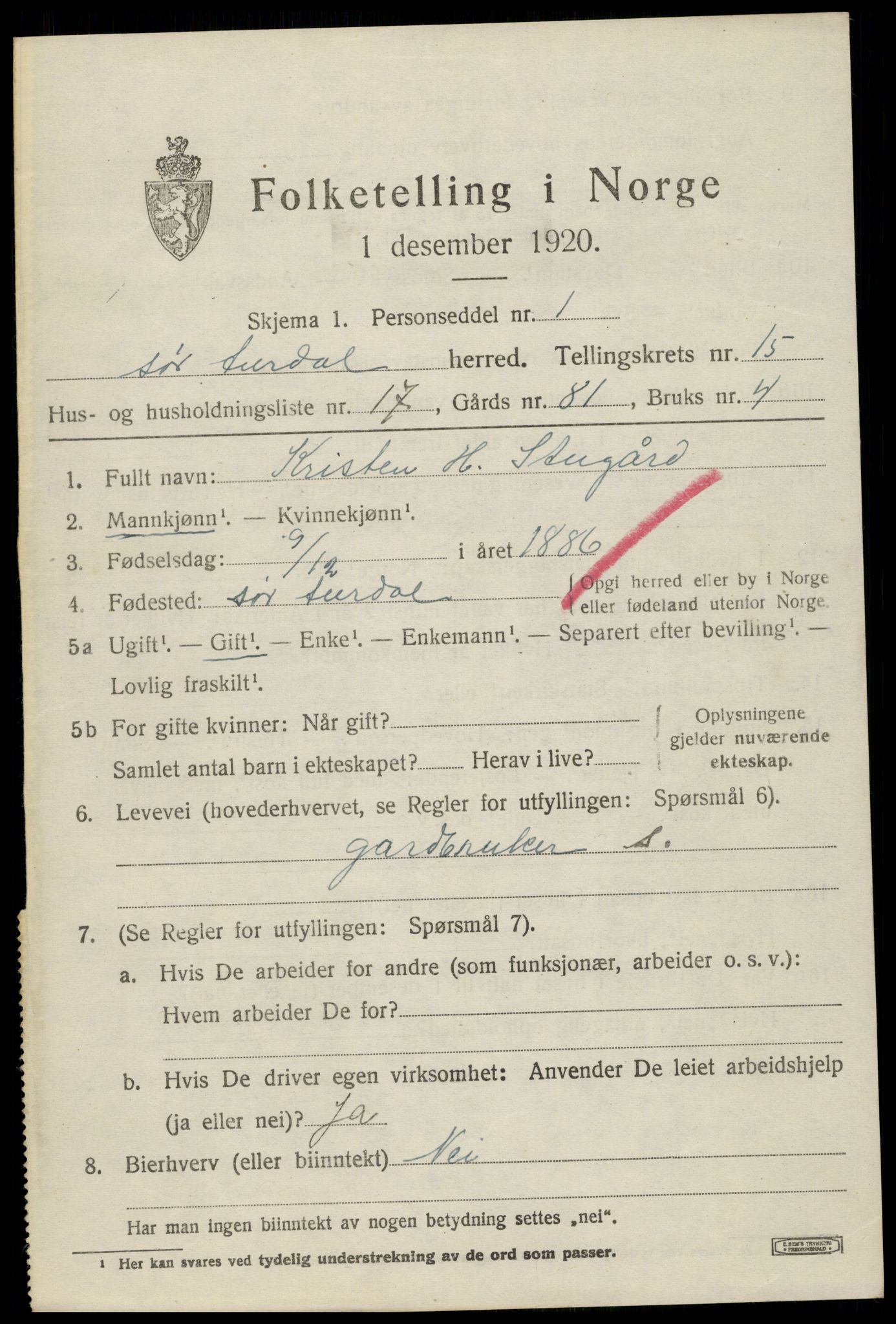 SAH, 1920 census for Sør-Aurdal, 1920, p. 8397