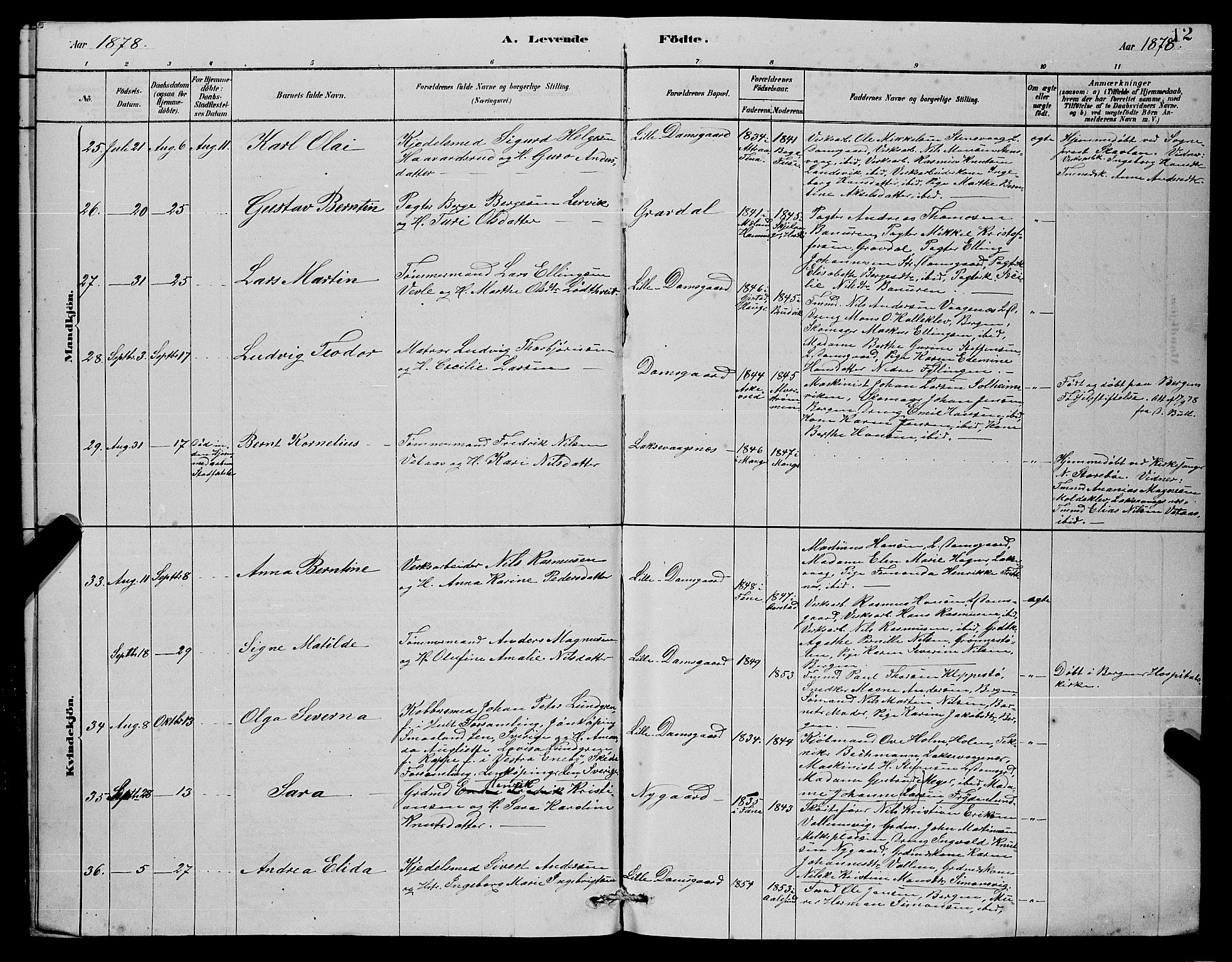 Laksevåg Sokneprestembete, SAB/A-76501/H/Ha/Hab/Haba/L0002: Parish register (copy) no. A 2, 1877-1887, p. 12