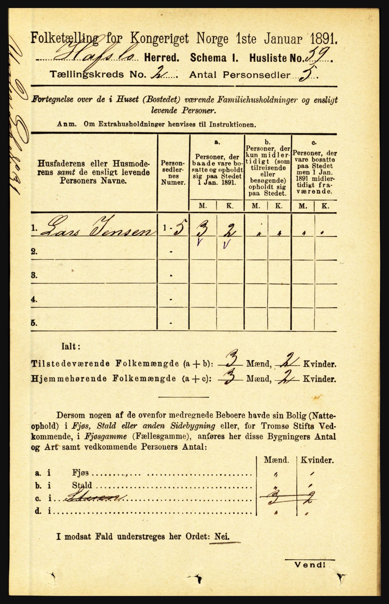 RA, 1891 census for 1425 Hafslo, 1891, p. 536