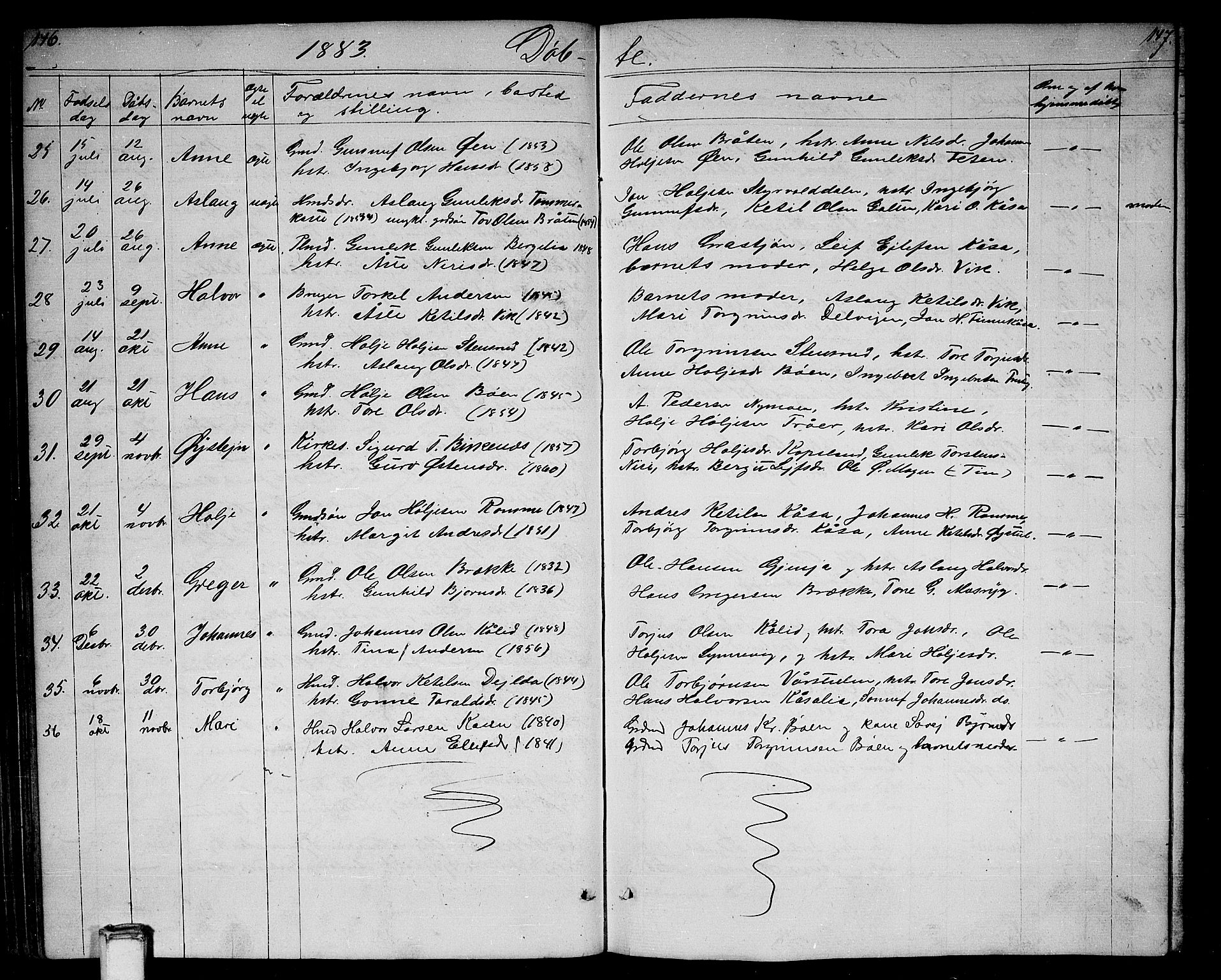 Gransherad kirkebøker, SAKO/A-267/G/Ga/L0002: Parish register (copy) no. I 2, 1854-1886, p. 146-147