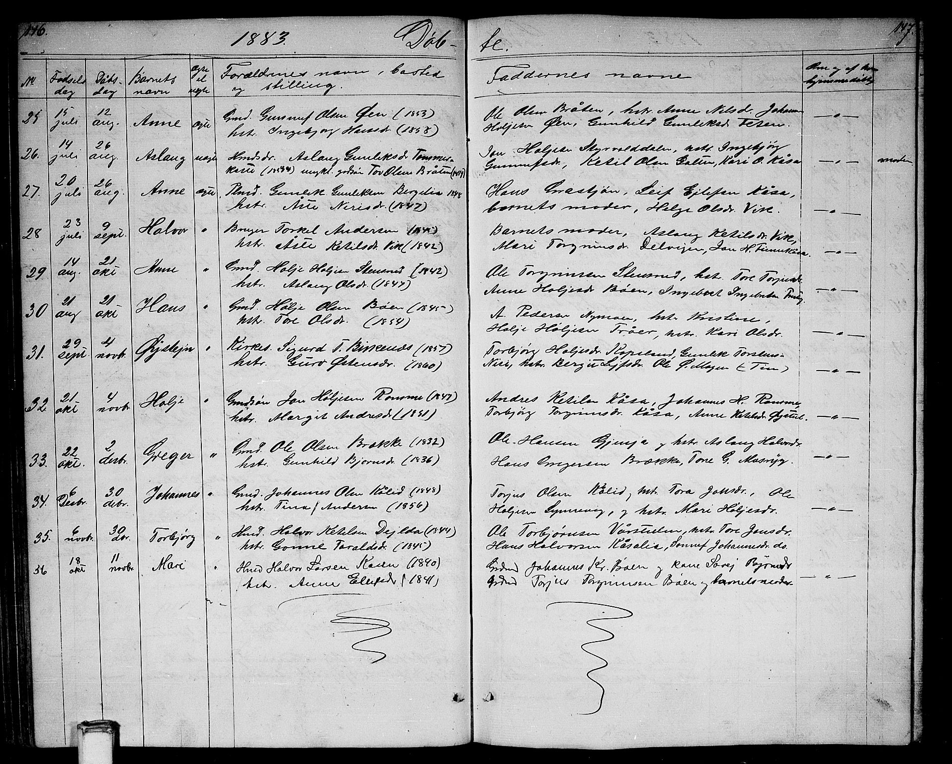 Gransherad kirkebøker, AV/SAKO-A-267/G/Ga/L0002: Parish register (copy) no. I 2, 1854-1886, p. 146-147