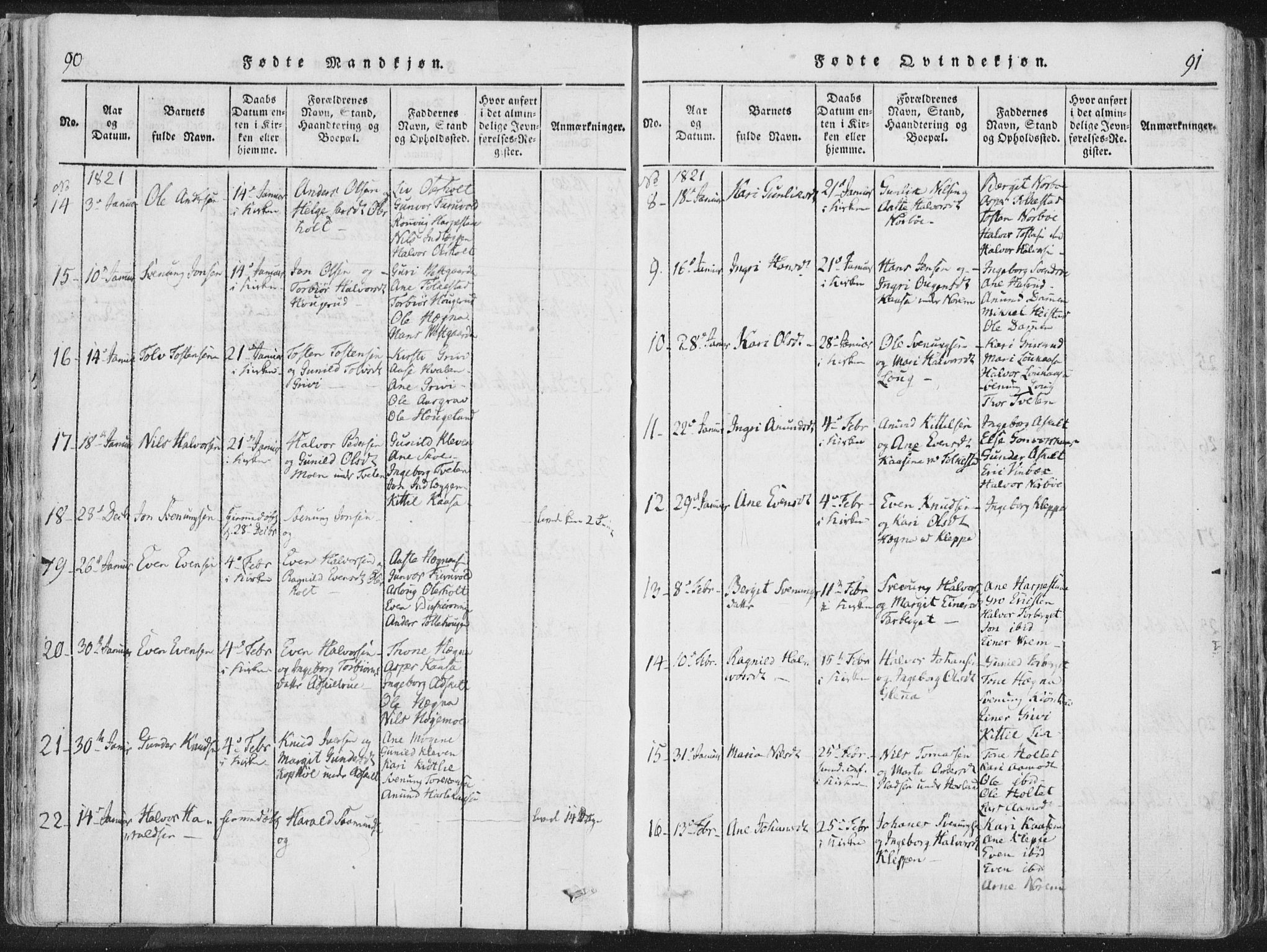 Bø kirkebøker, AV/SAKO-A-257/F/Fa/L0006: Parish register (official) no. 6, 1815-1831, p. 90-91