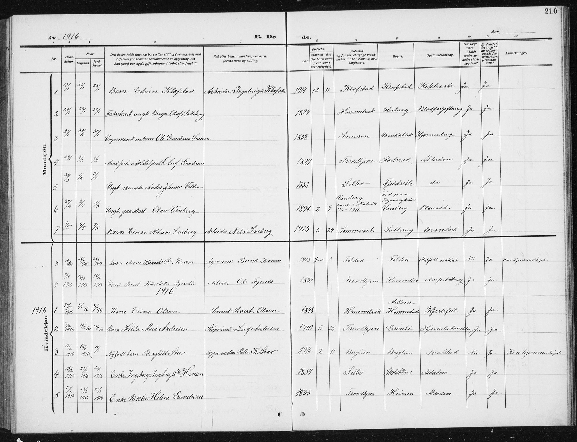 Ministerialprotokoller, klokkerbøker og fødselsregistre - Sør-Trøndelag, SAT/A-1456/617/L0431: Parish register (copy) no. 617C02, 1910-1936, p. 210