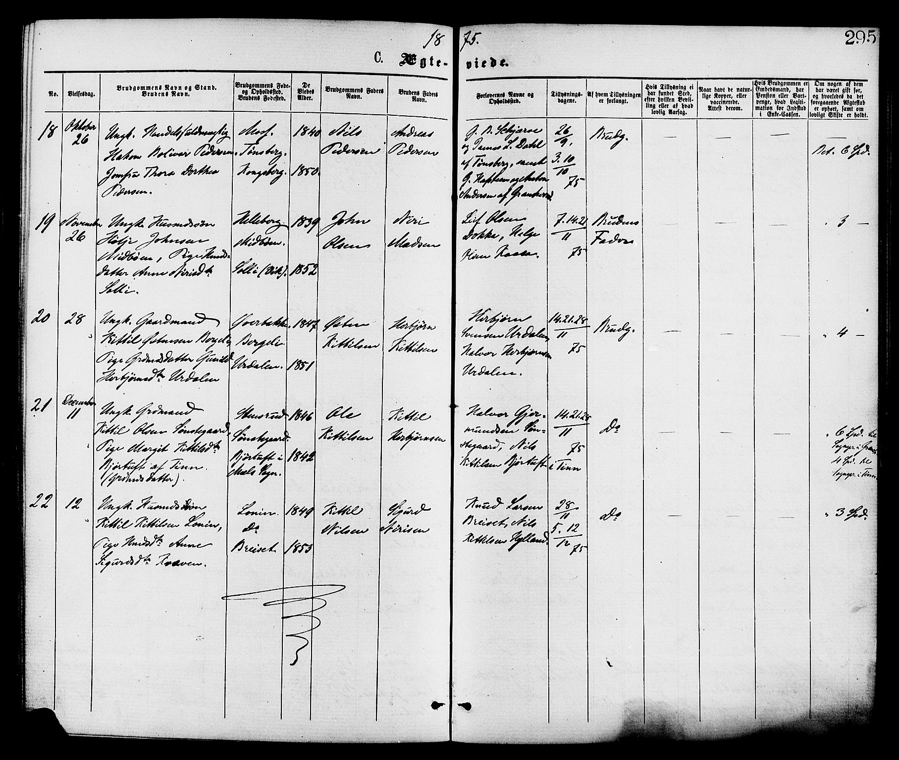Gransherad kirkebøker, SAKO/A-267/F/Fa/L0004: Parish register (official) no. I 4, 1871-1886, p. 295