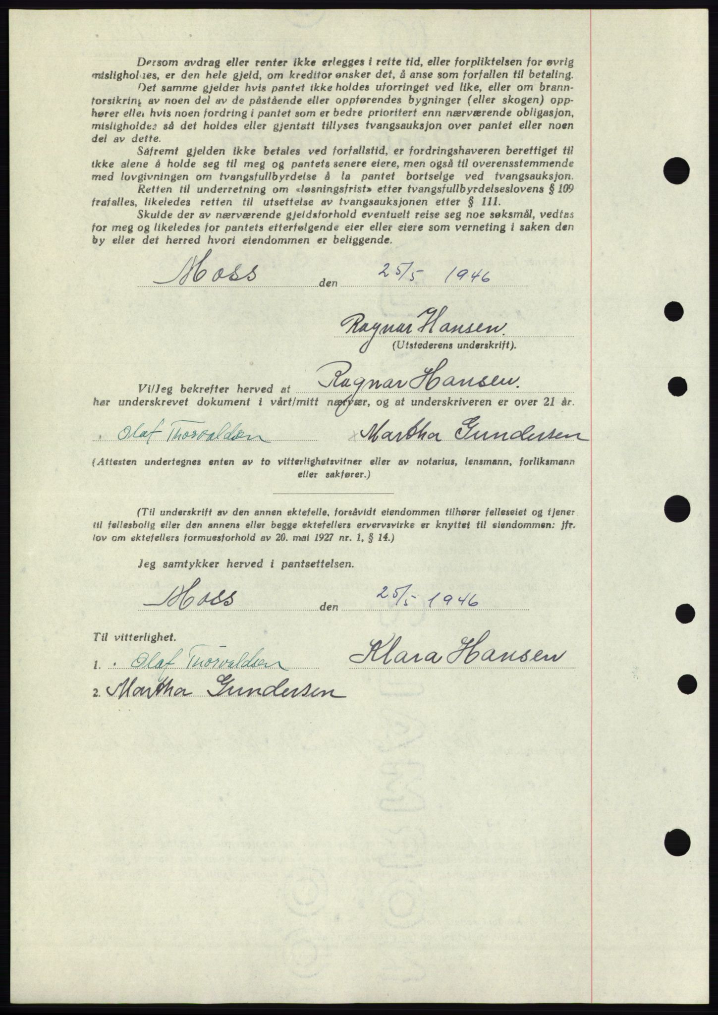 Moss sorenskriveri, SAO/A-10168: Mortgage book no. B15, 1946-1946, Diary no: : 1105/1946