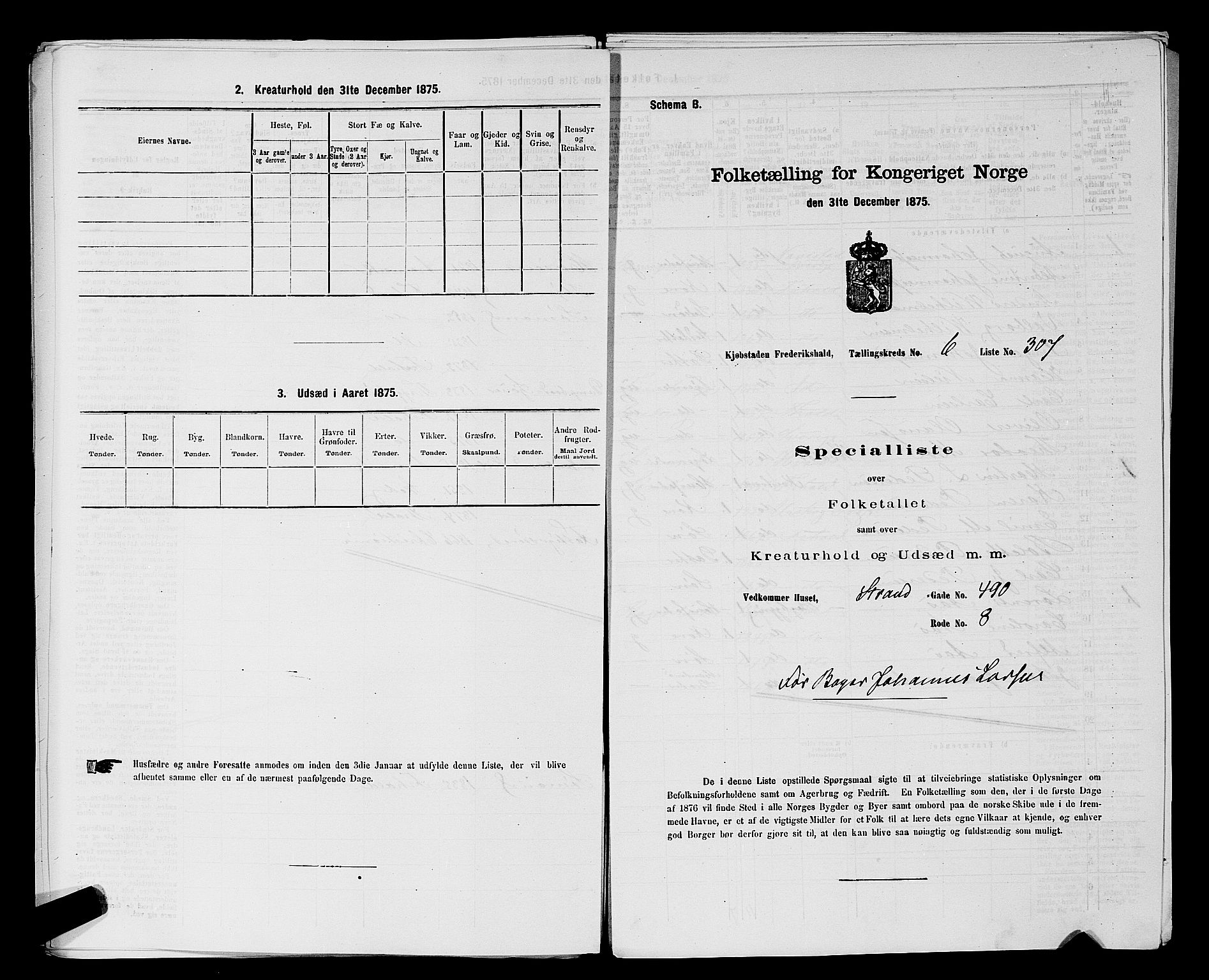 RA, 1875 census for 0101P Fredrikshald, 1875, p. 775