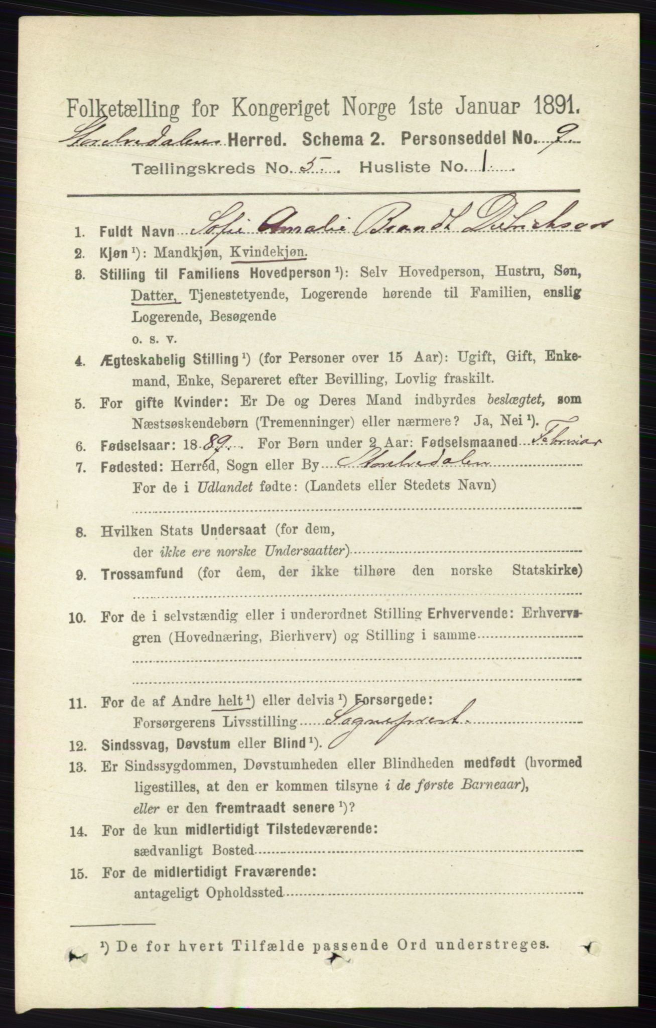 RA, 1891 census for 0430 Stor-Elvdal, 1891, p. 1722