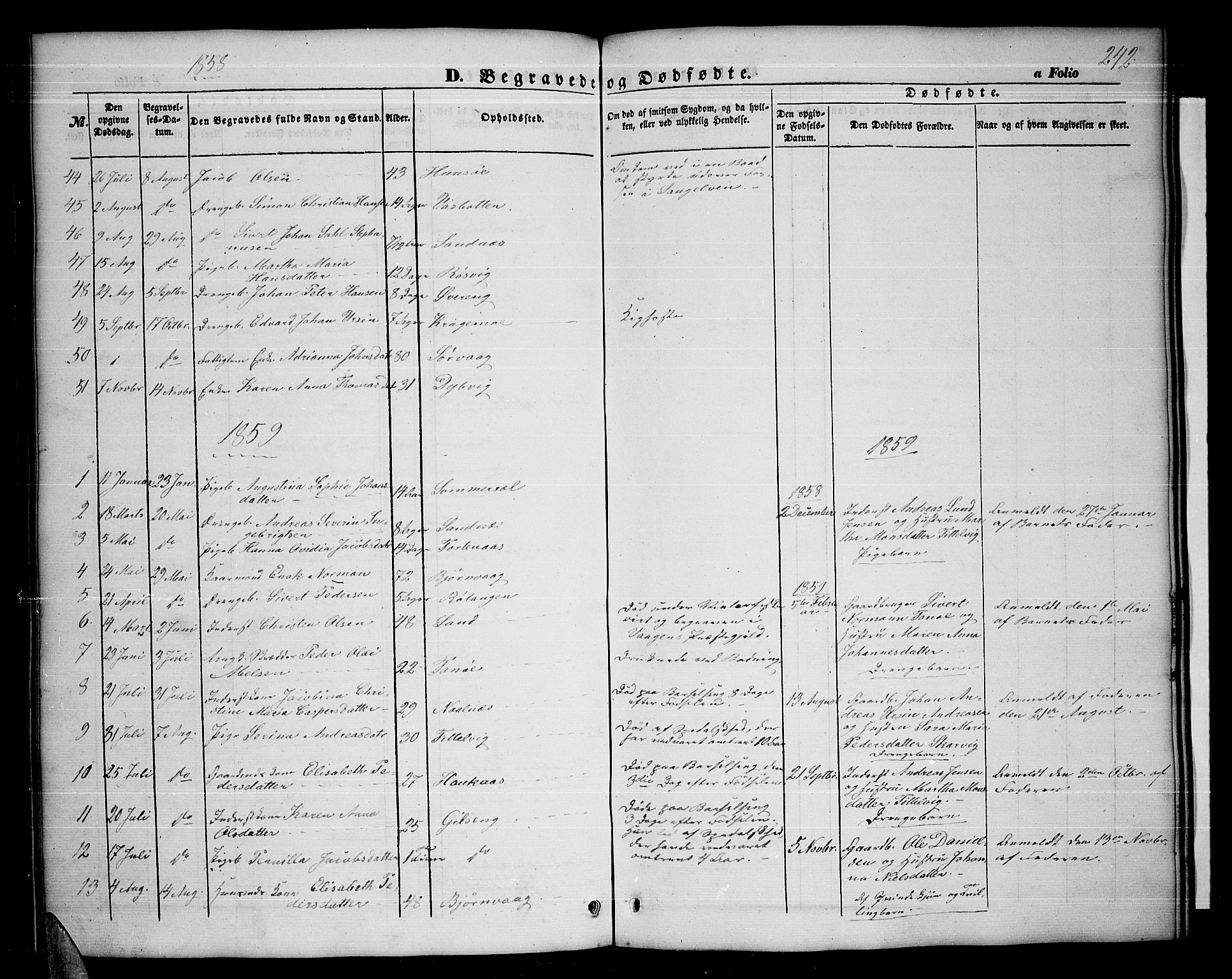 Ministerialprotokoller, klokkerbøker og fødselsregistre - Nordland, AV/SAT-A-1459/859/L0857: Parish register (copy) no. 859C03, 1854-1873, p. 242