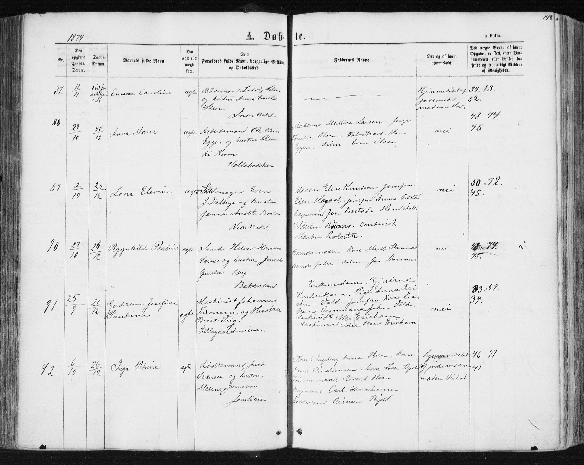 Ministerialprotokoller, klokkerbøker og fødselsregistre - Sør-Trøndelag, AV/SAT-A-1456/604/L0186: Parish register (official) no. 604A07, 1866-1877, p. 198