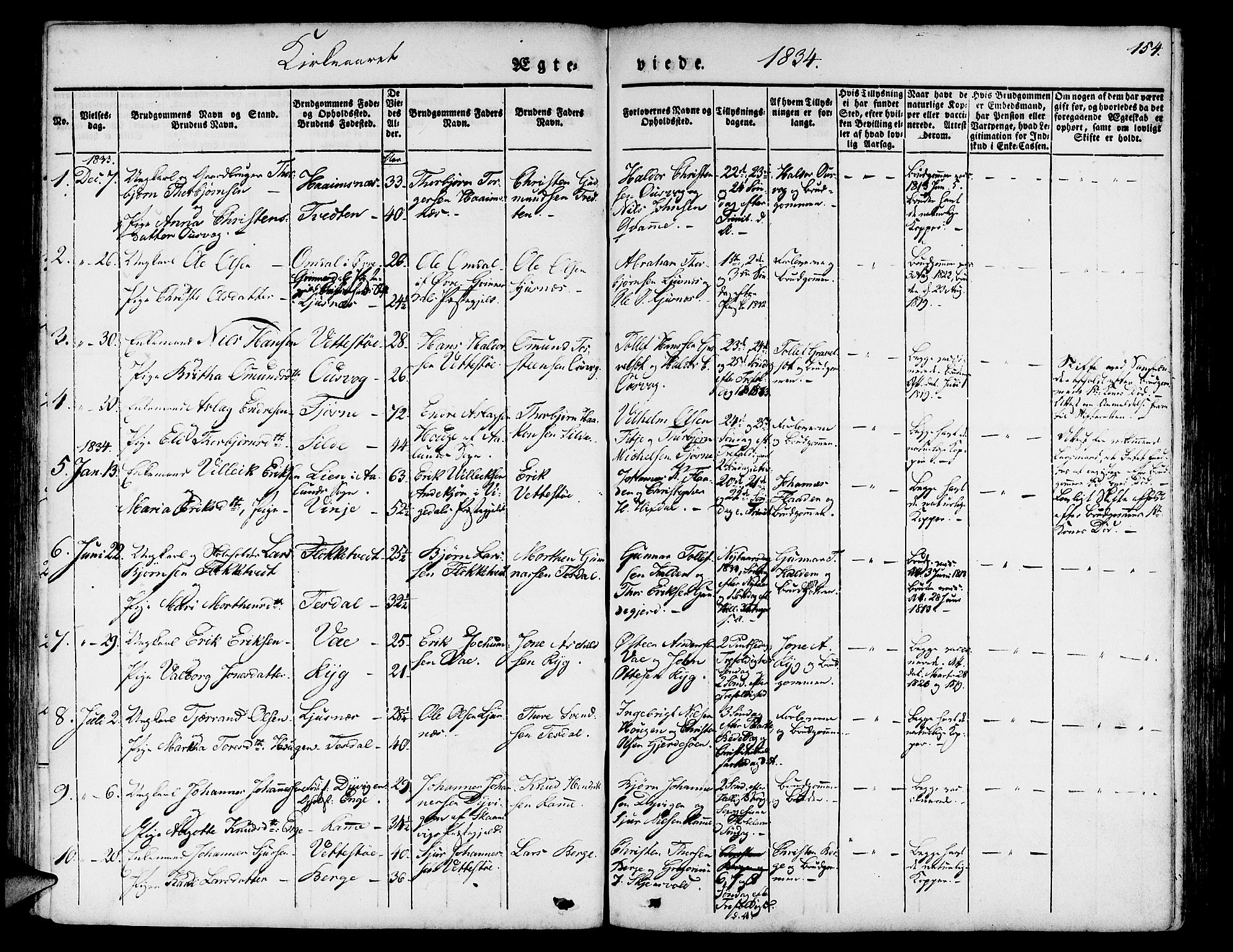 Etne sokneprestembete, SAB/A-75001/H/Haa: Parish register (official) no. A 7, 1831-1847, p. 154