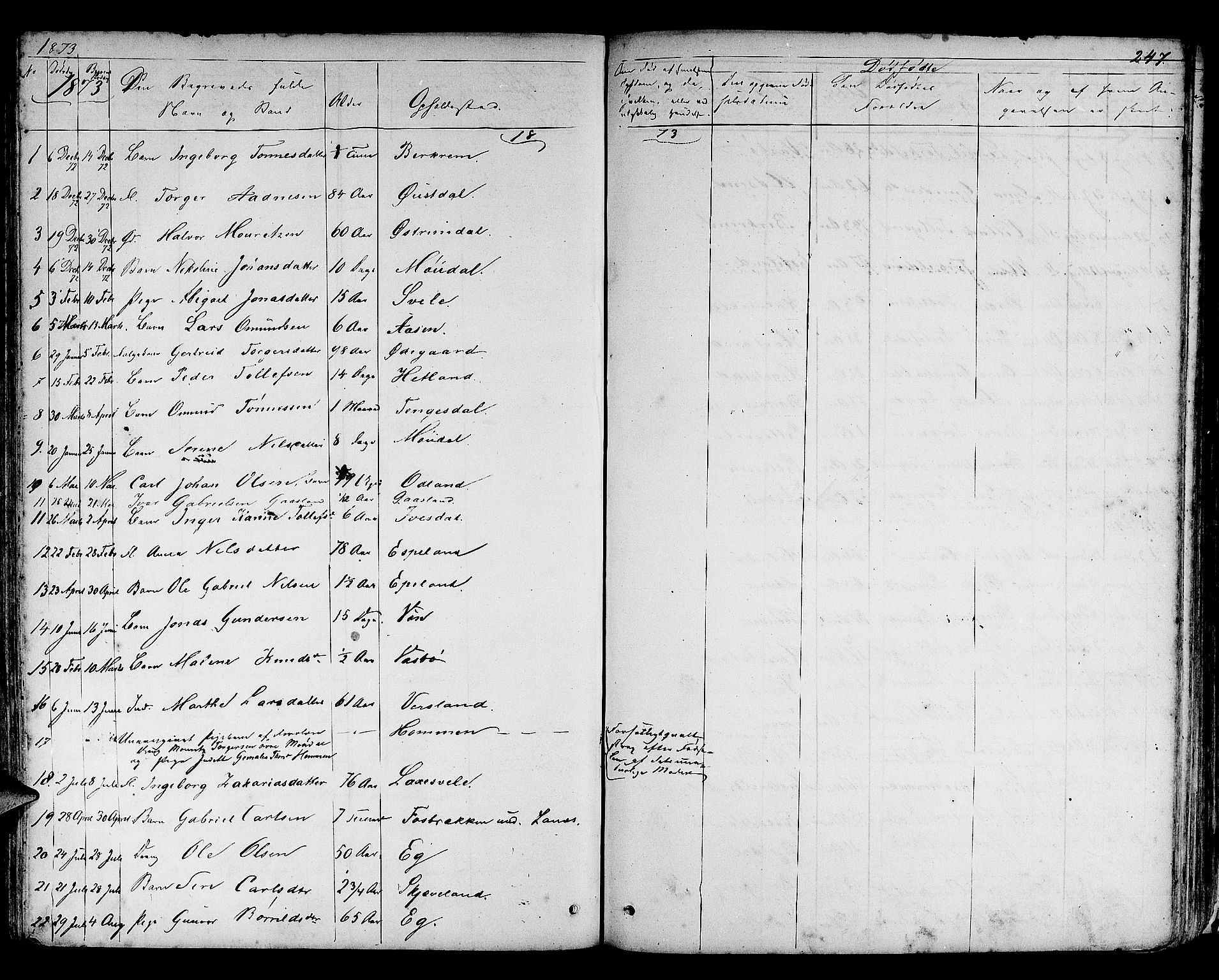 Helleland sokneprestkontor, SAST/A-101810: Parish register (copy) no. B 3, 1847-1886, p. 247