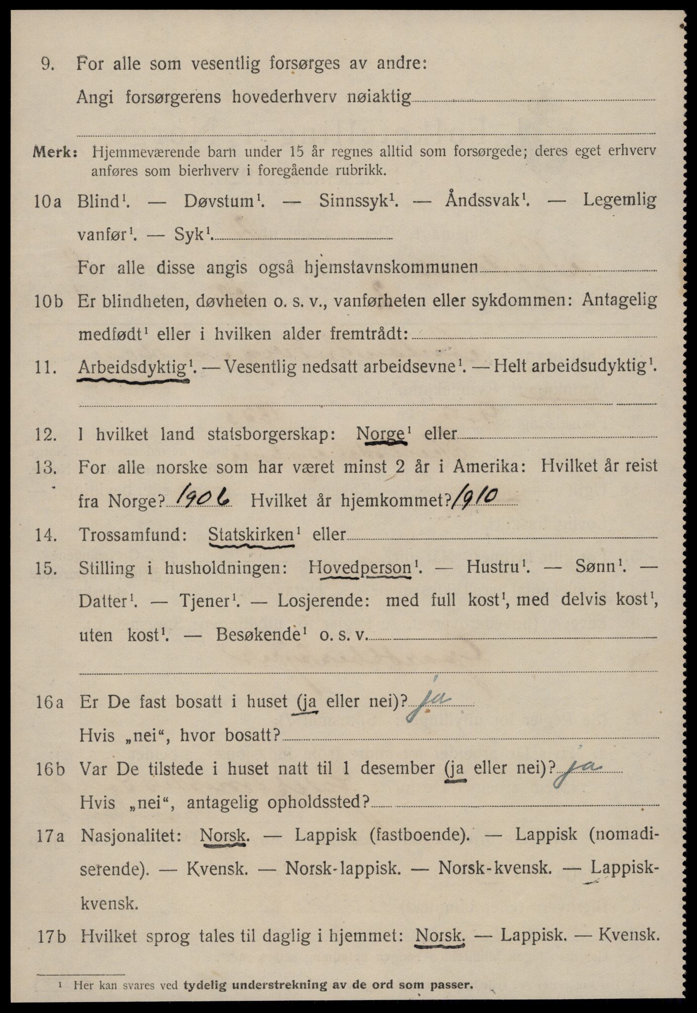 SAT, 1920 census for Agdenes, 1920, p. 2038