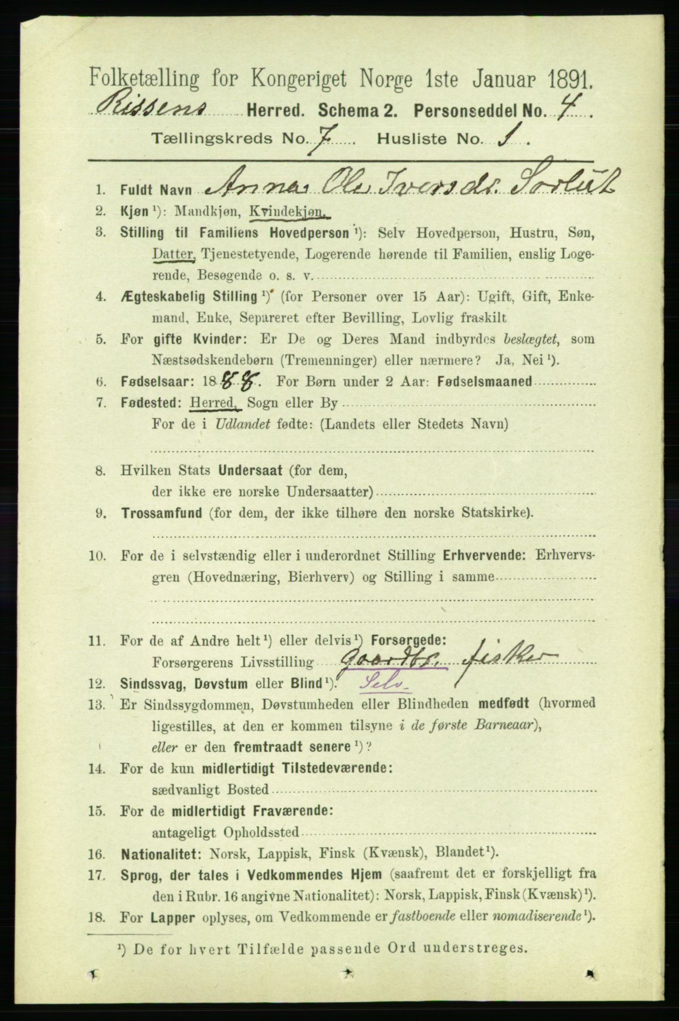 RA, 1891 census for 1624 Rissa, 1891, p. 3992