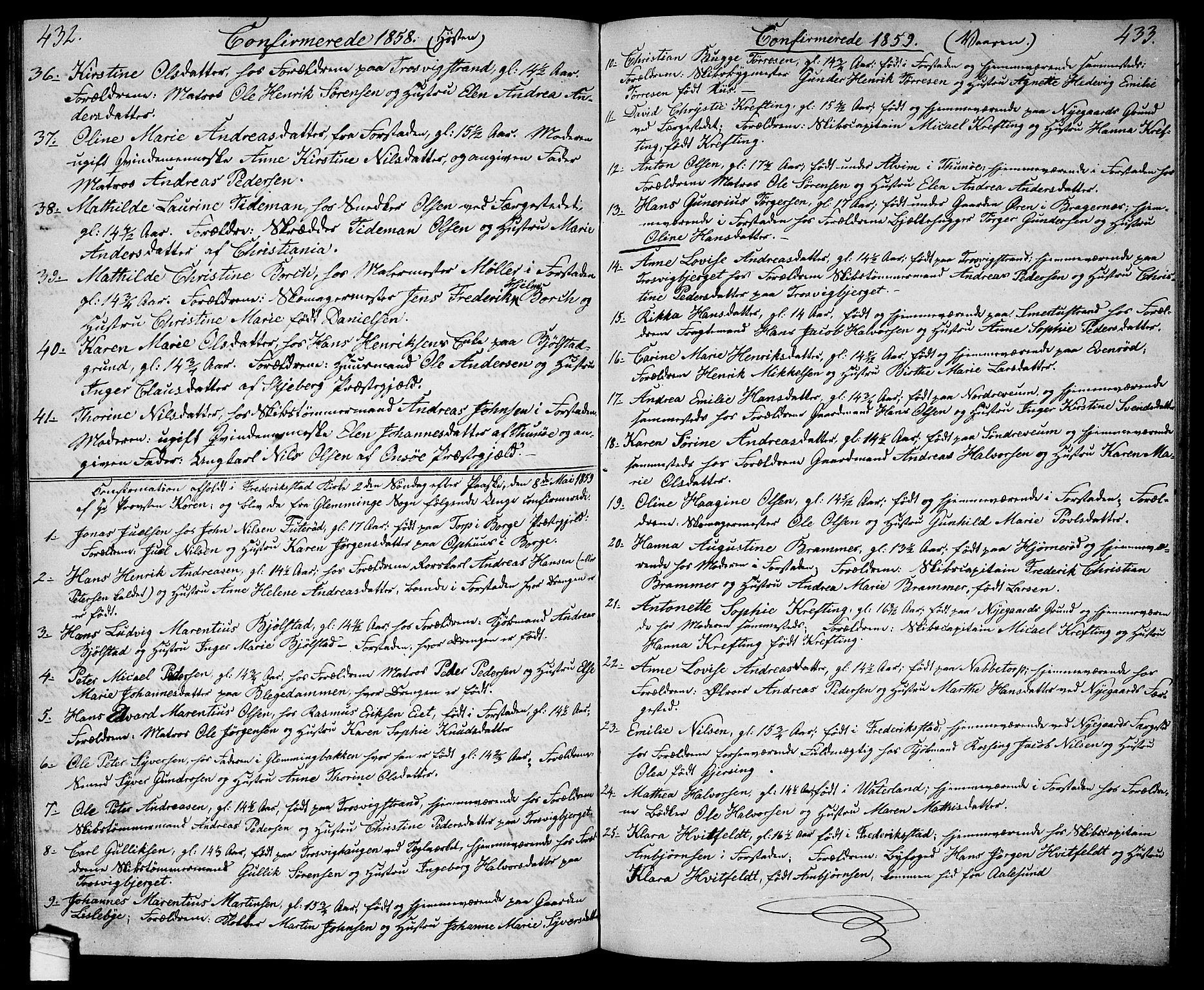 Glemmen prestekontor Kirkebøker, AV/SAO-A-10908/G/Ga/L0003: Parish register (copy) no. 3, 1852-1866, p. 432-433