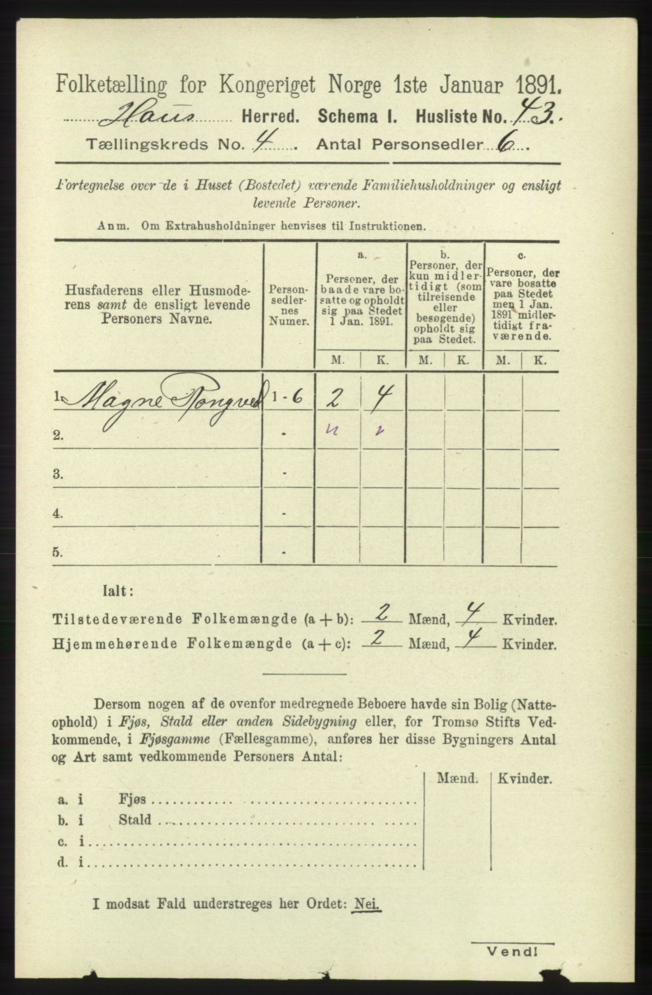 RA, 1891 census for 1250 Haus, 1891, p. 1384