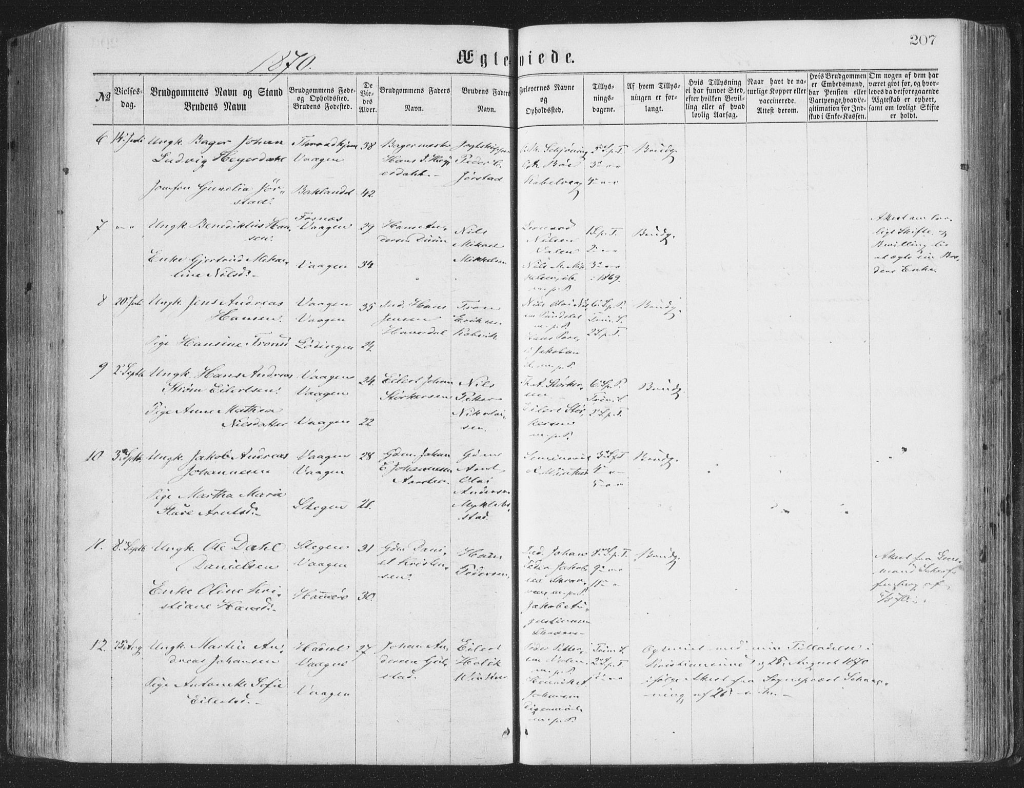 Ministerialprotokoller, klokkerbøker og fødselsregistre - Nordland, AV/SAT-A-1459/874/L1057: Parish register (official) no. 874A01, 1866-1877, p. 207